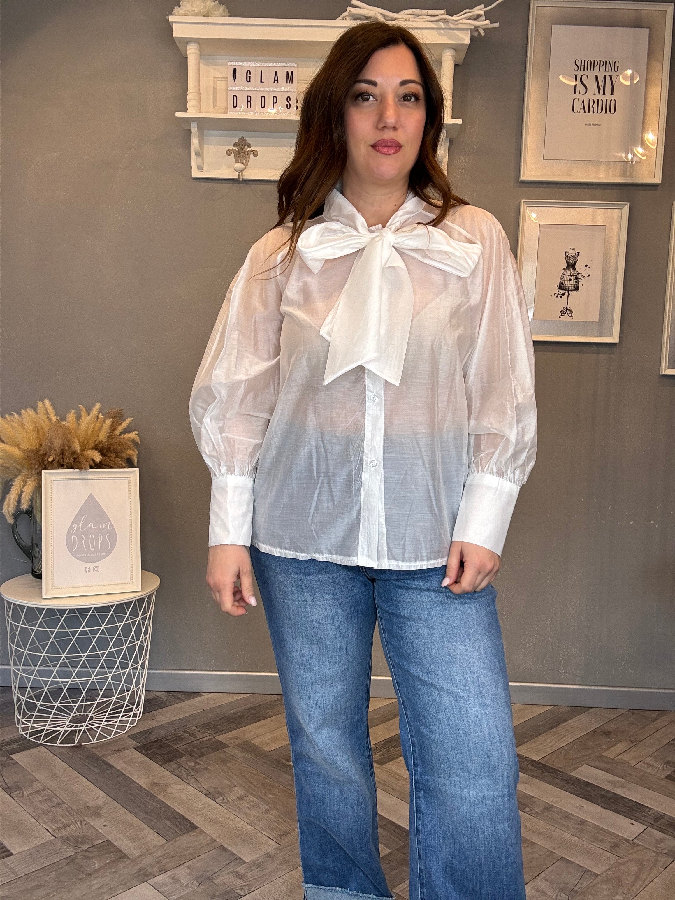 Camicia in tencel con fiocco