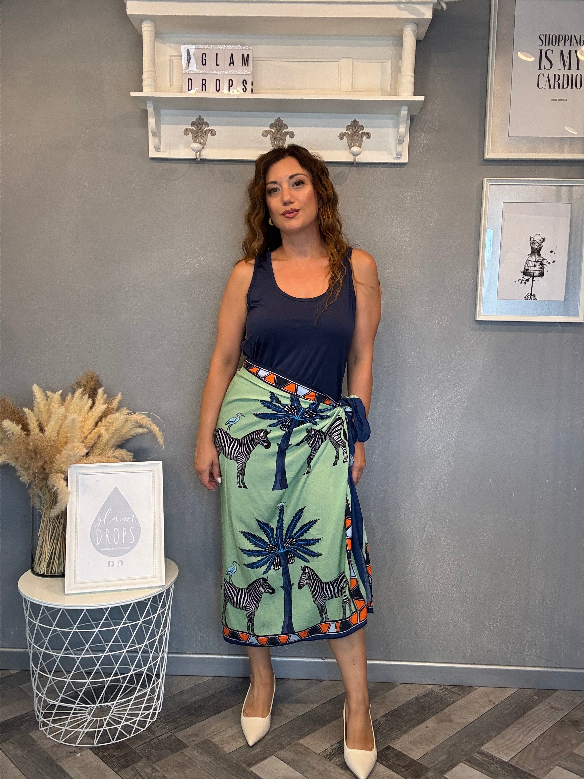 Gonna pareo Isla Bonita midi zebra blu e acqua