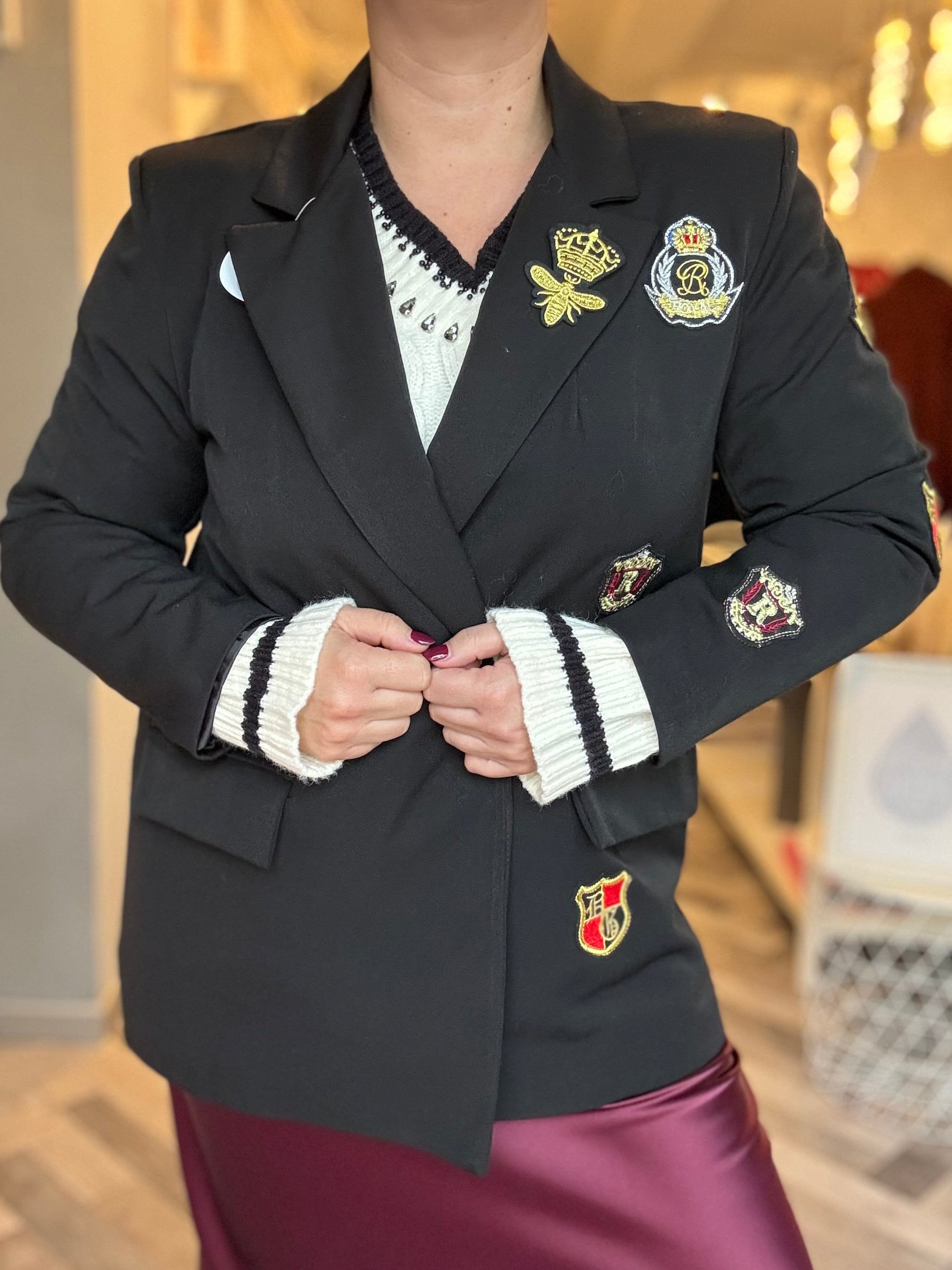 Blazer nero patch stemmi