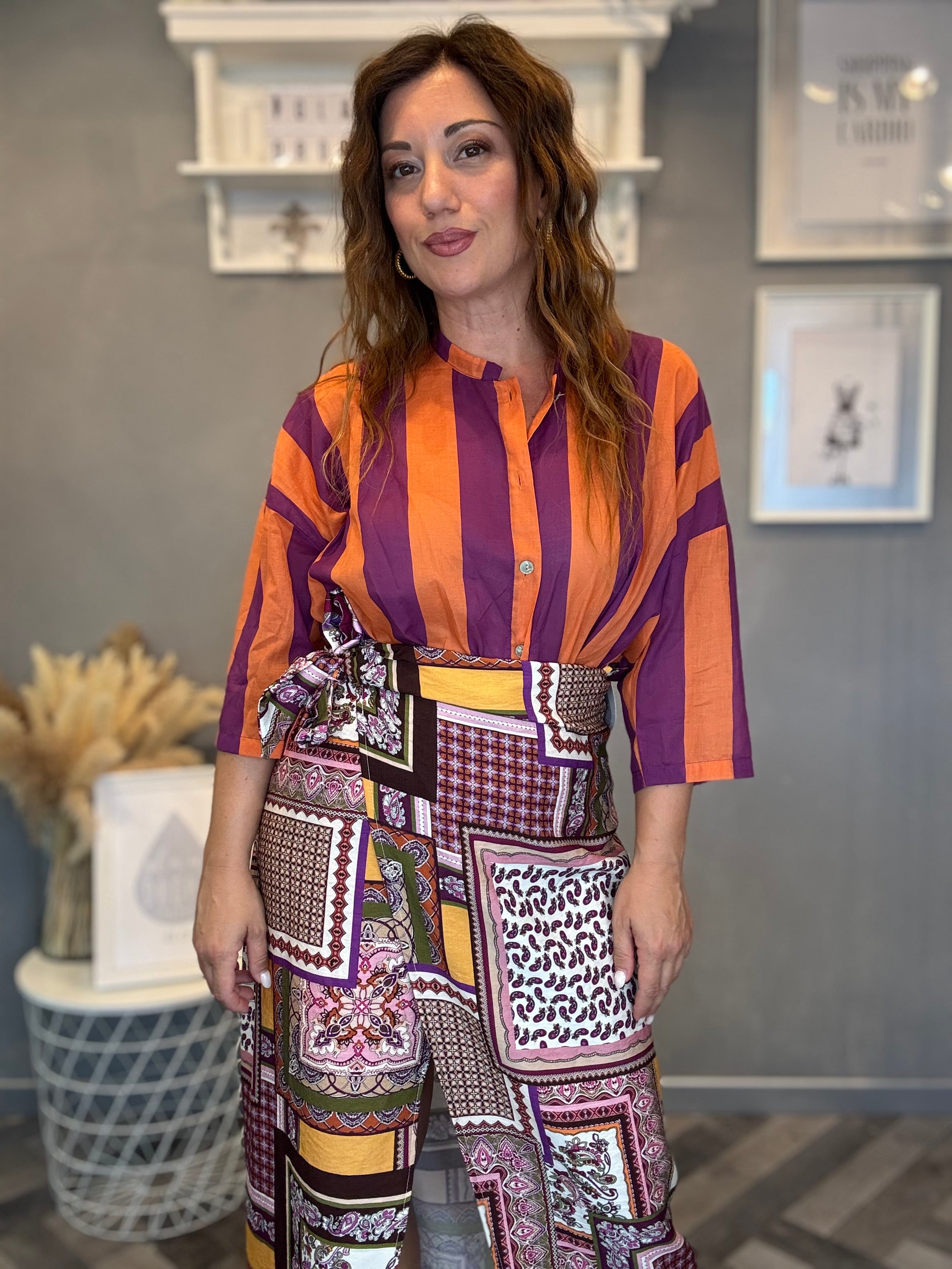 Camicia Isla Bonita coreana bande viola e arancio