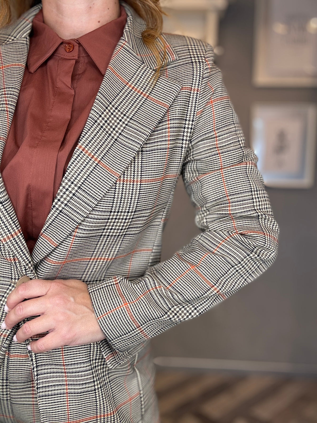 Blazer check principe di Galles ruggine