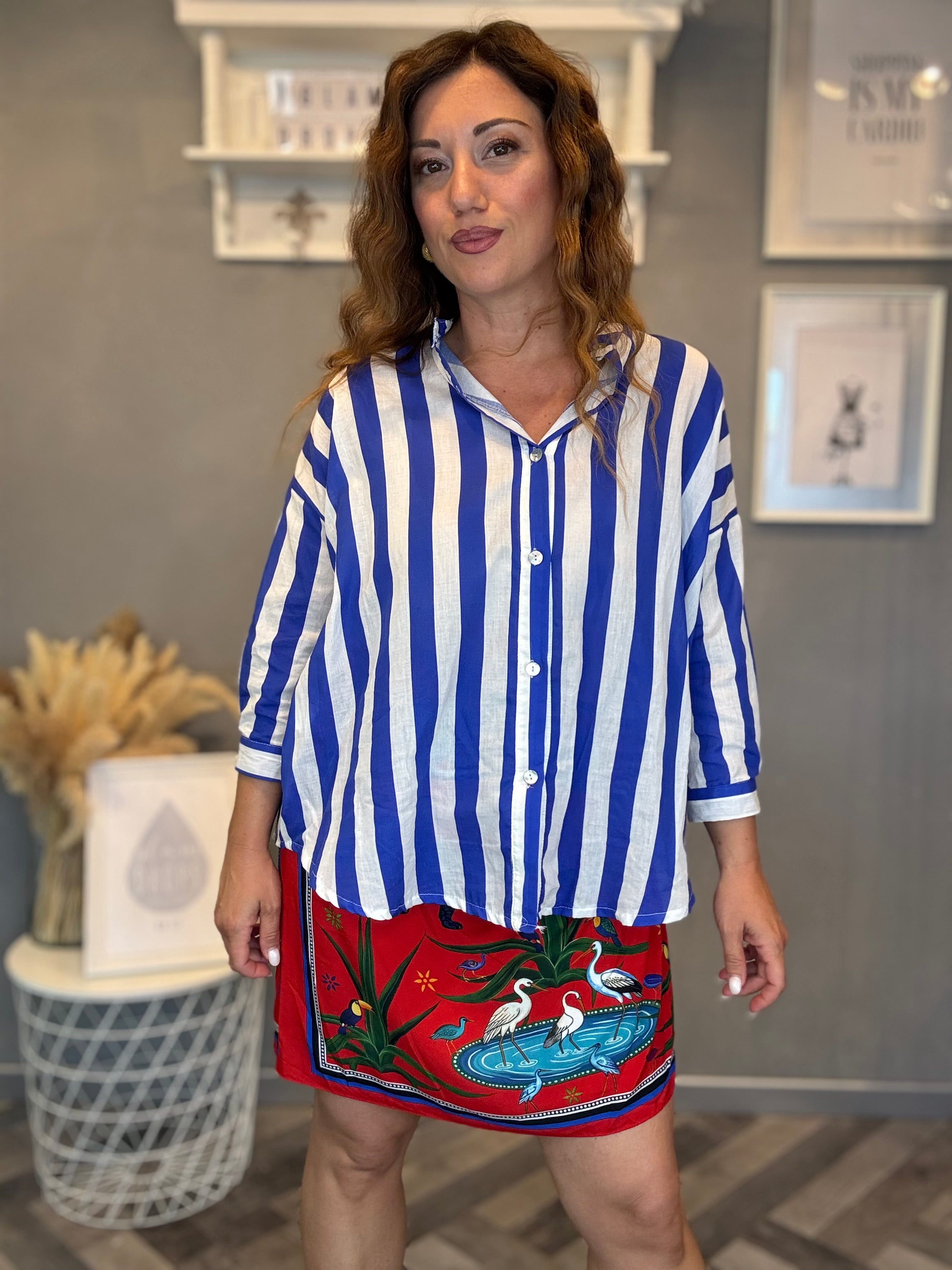 Camicia Isla Bonita righe bianco e bluette