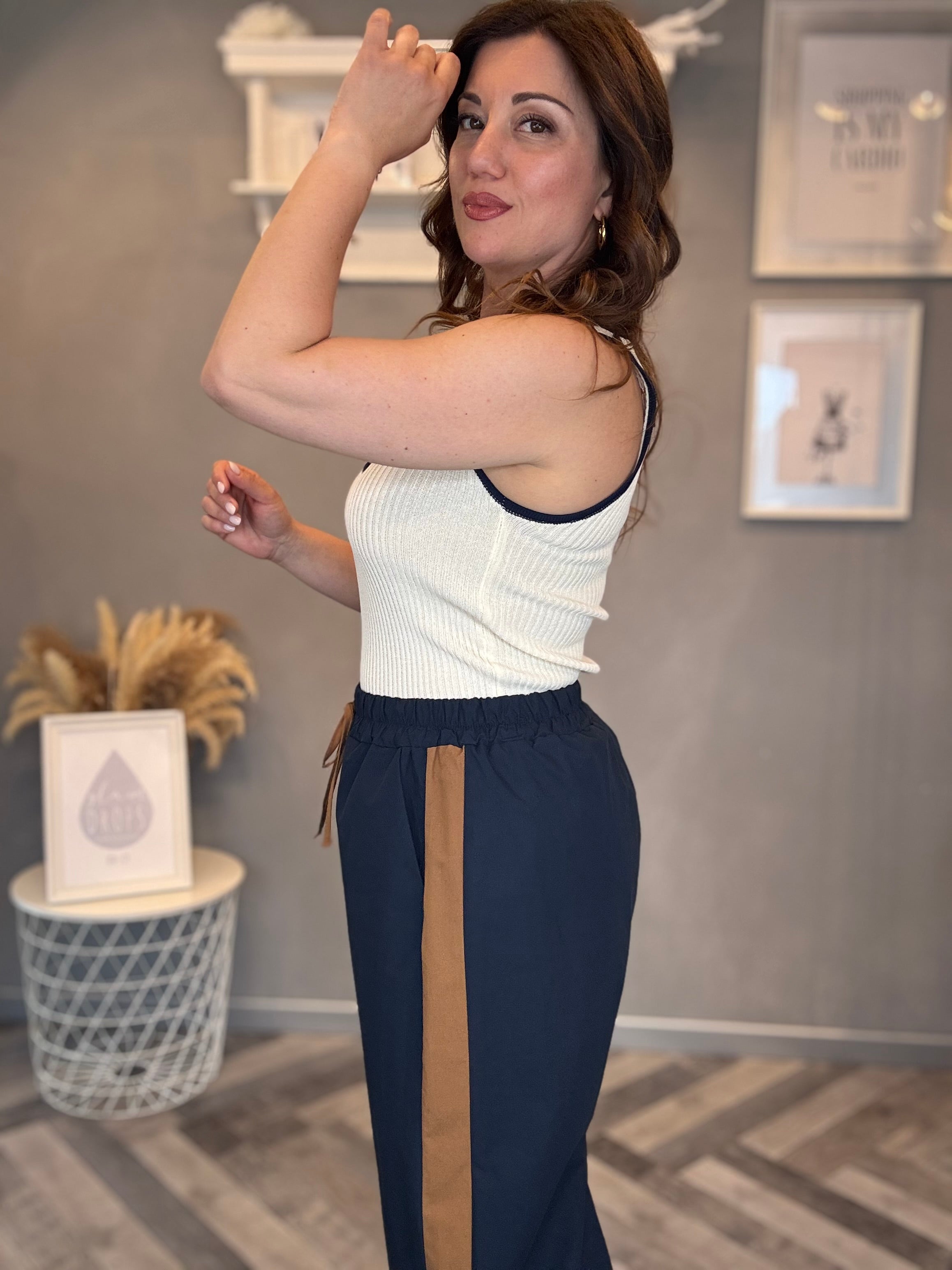 Pantalone Bicolore blu e camel