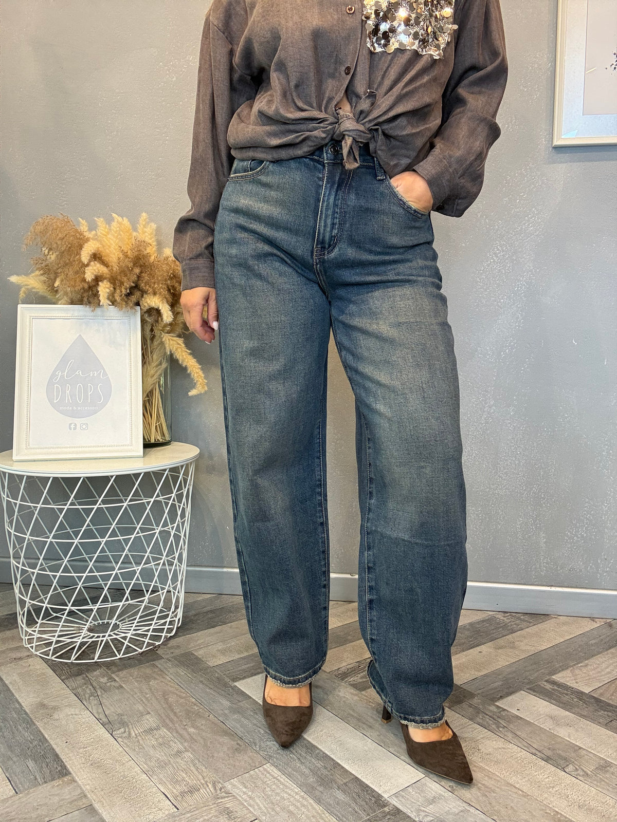 Jeans barrel delavé