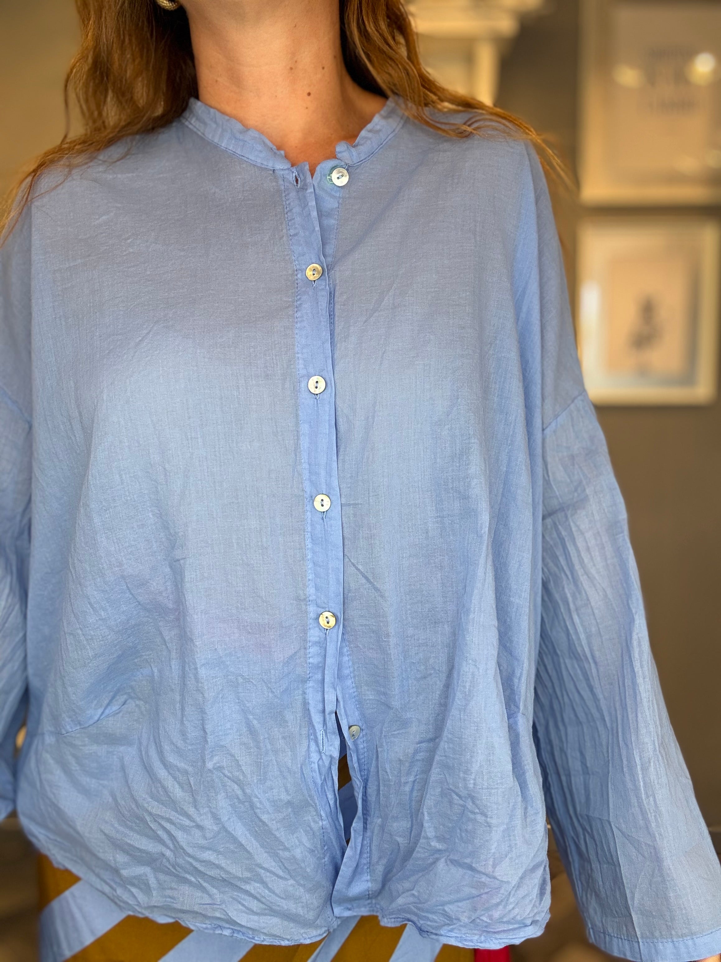 Camicia in mussola manica lunga celeste