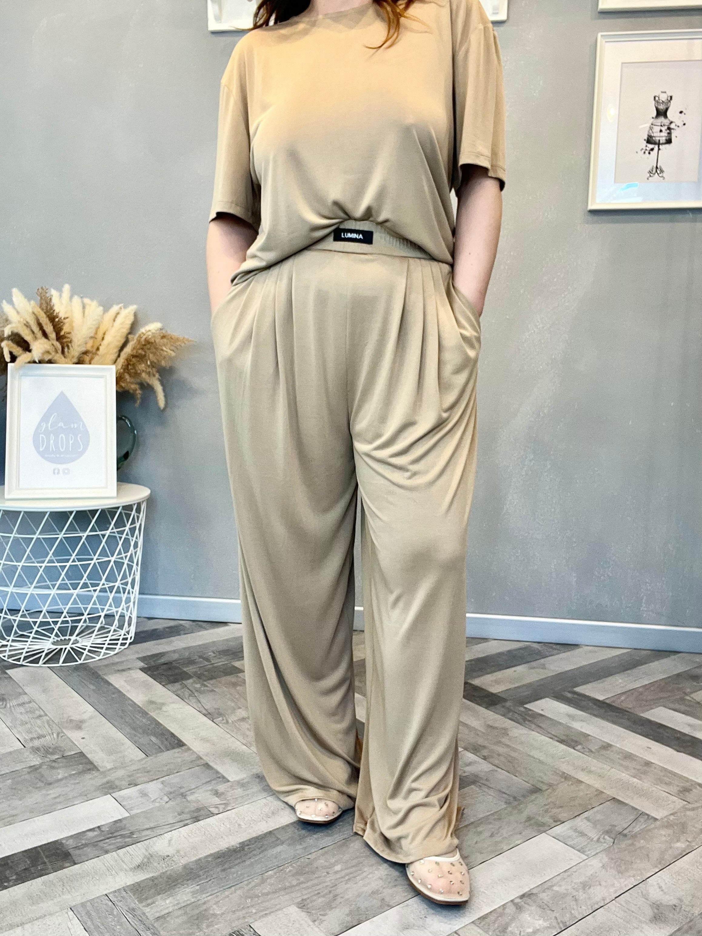 Lumina pantalone in jersey camel