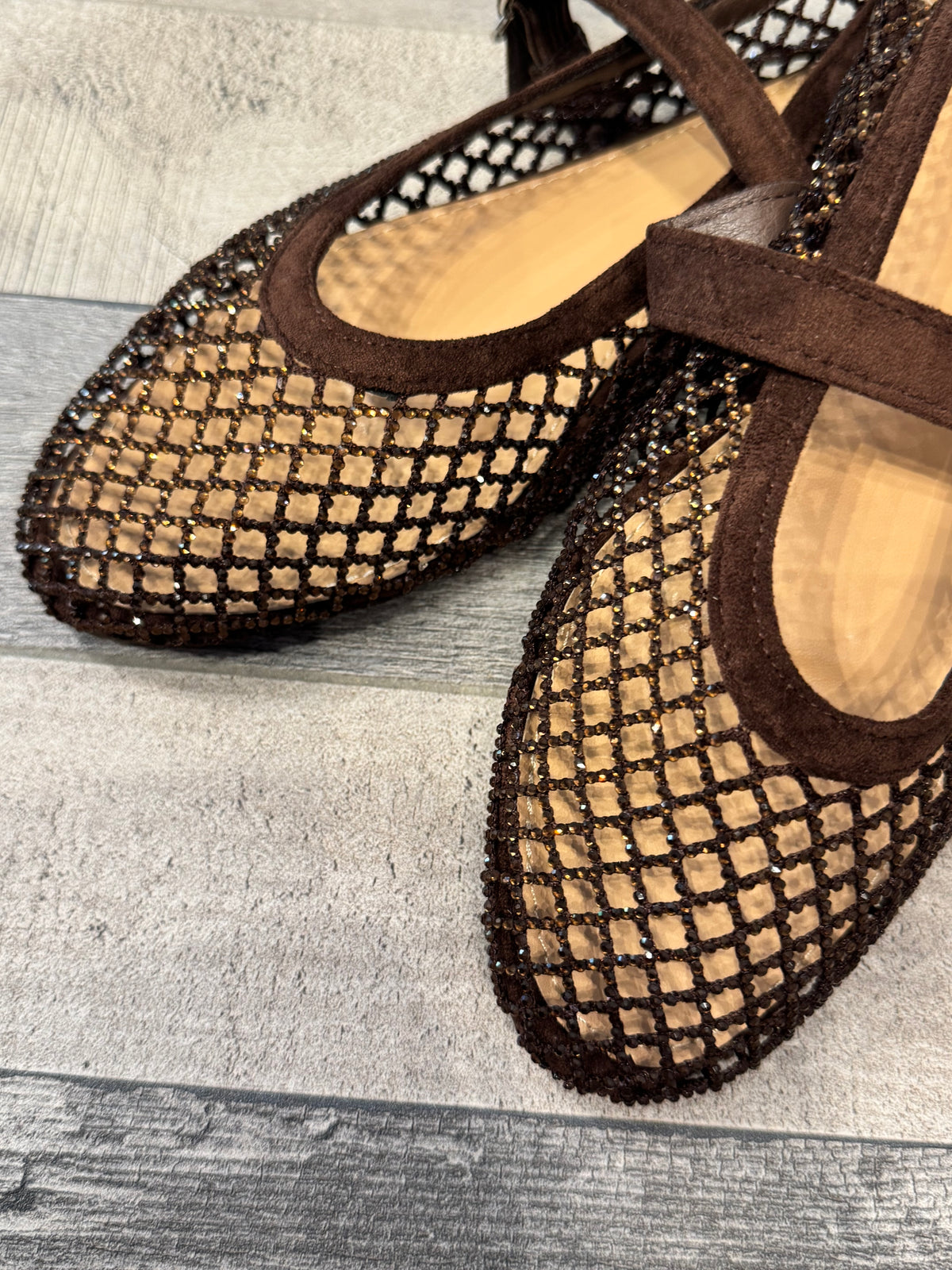 Ballerine a rete con strass moro