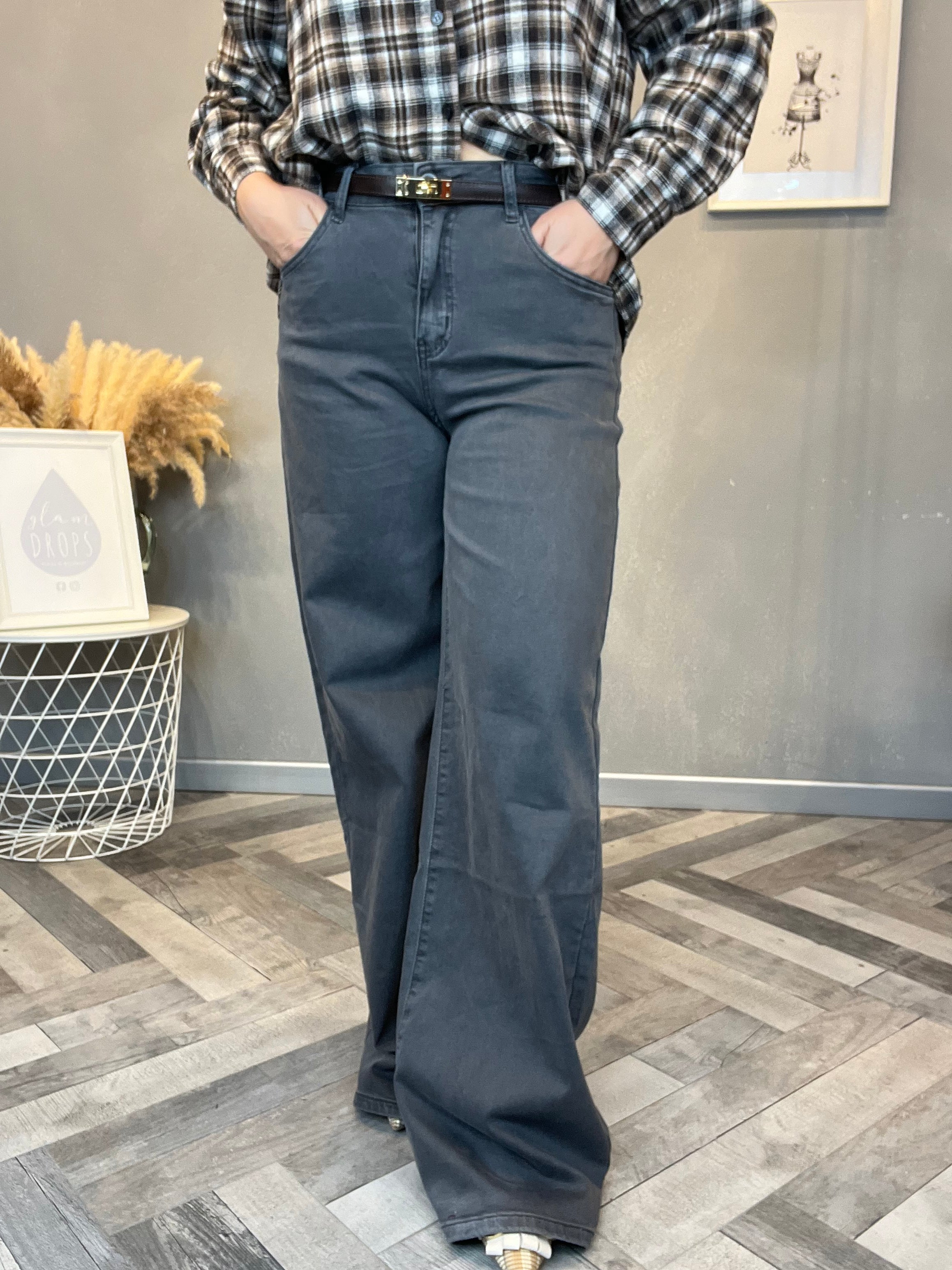 Jeans wide leg grigio