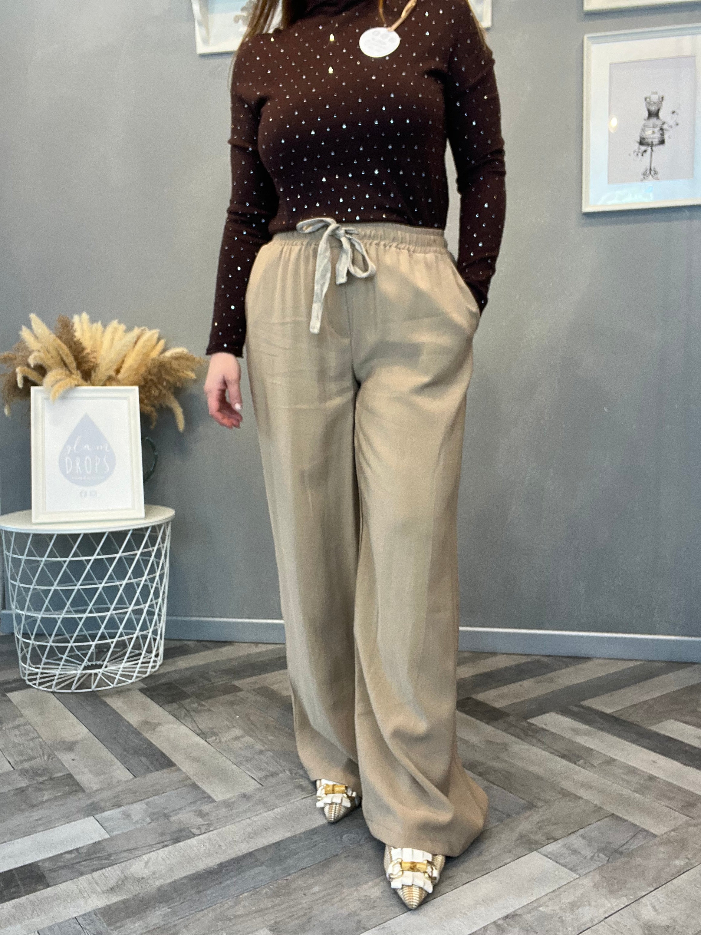 Pantalone fluido beige