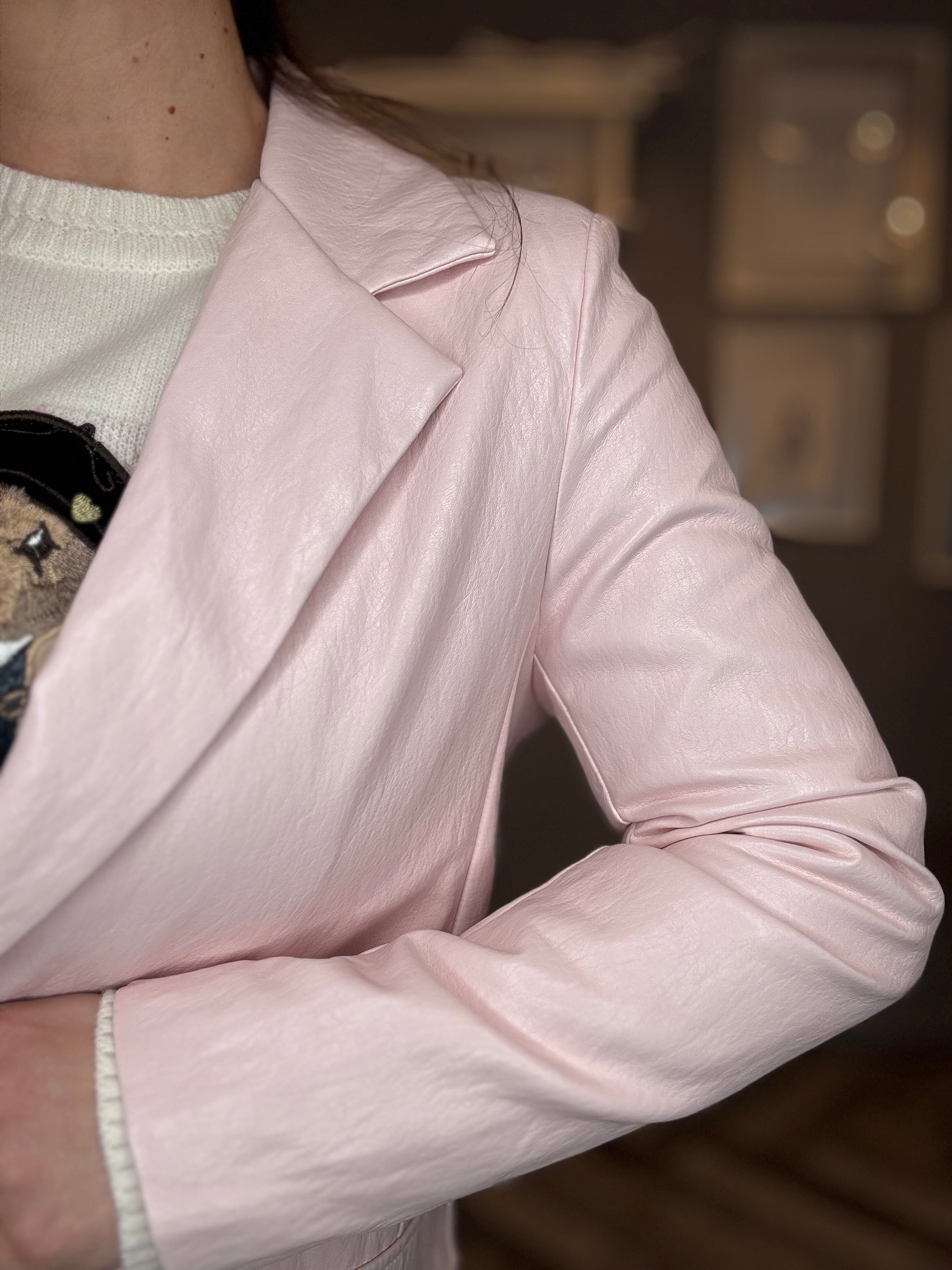 Blazer ecopelle rosa pastello