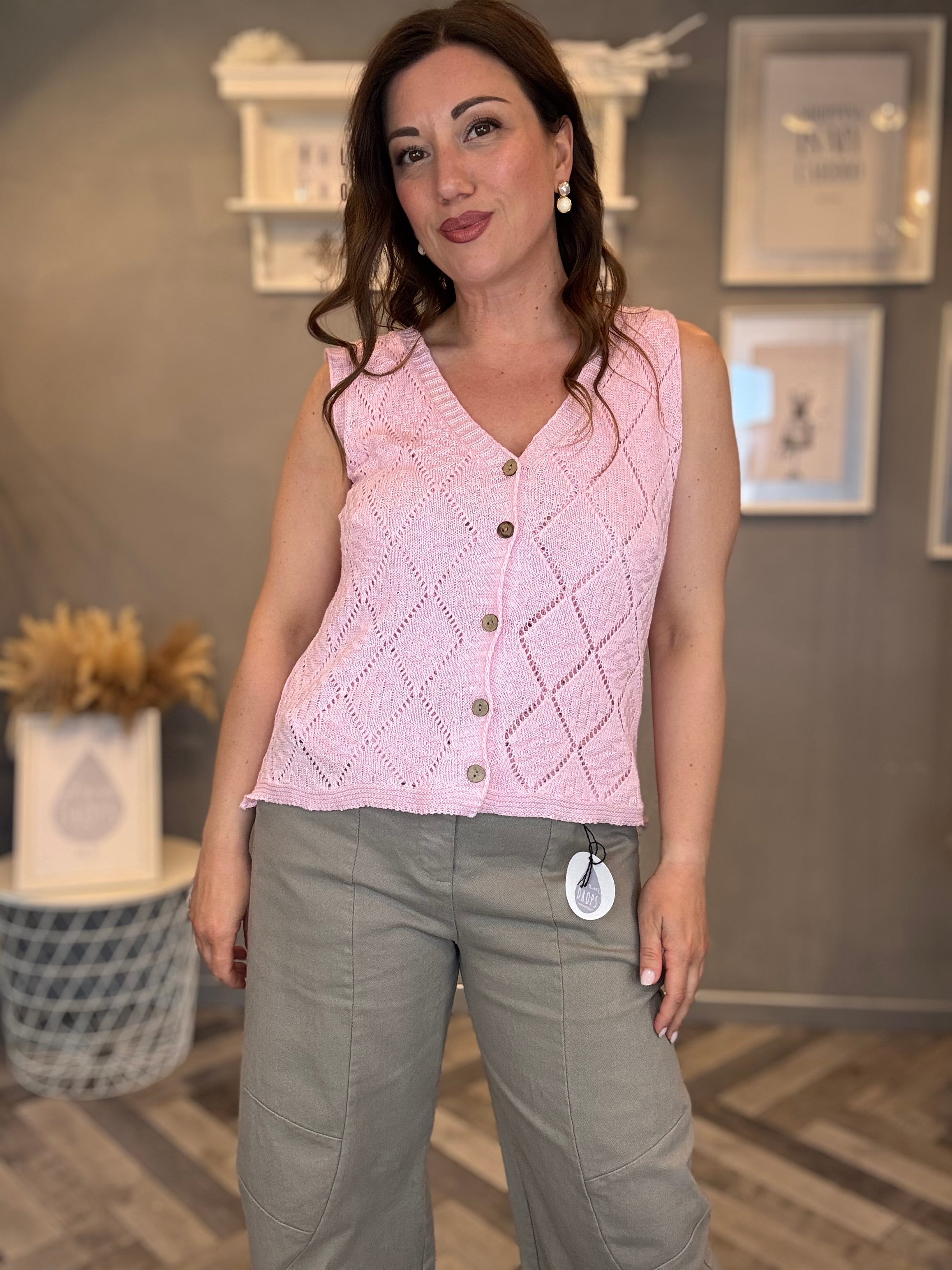 Gilet traforato rombi rosa