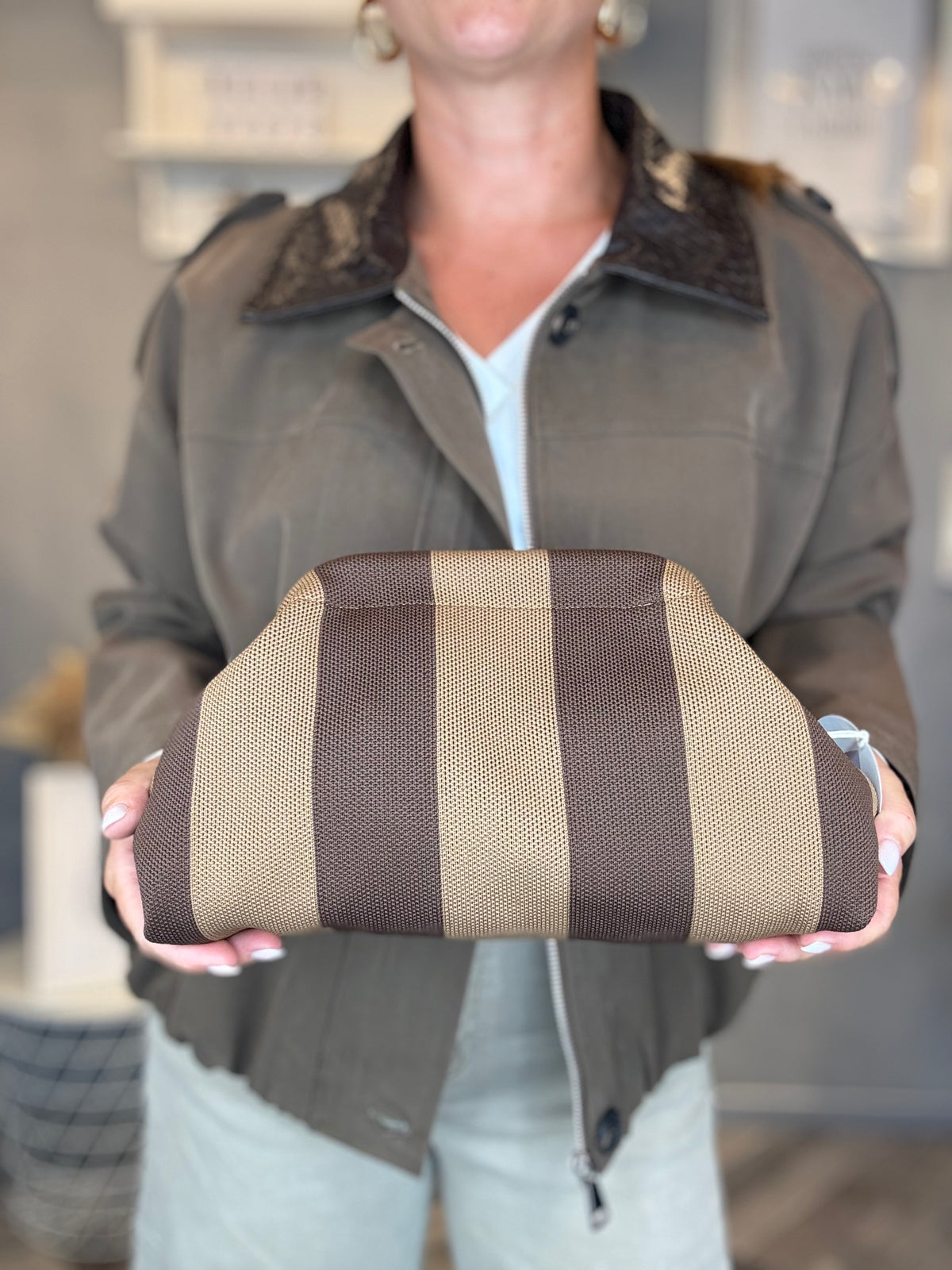 Borsa Stripe nocciola e cioccolato