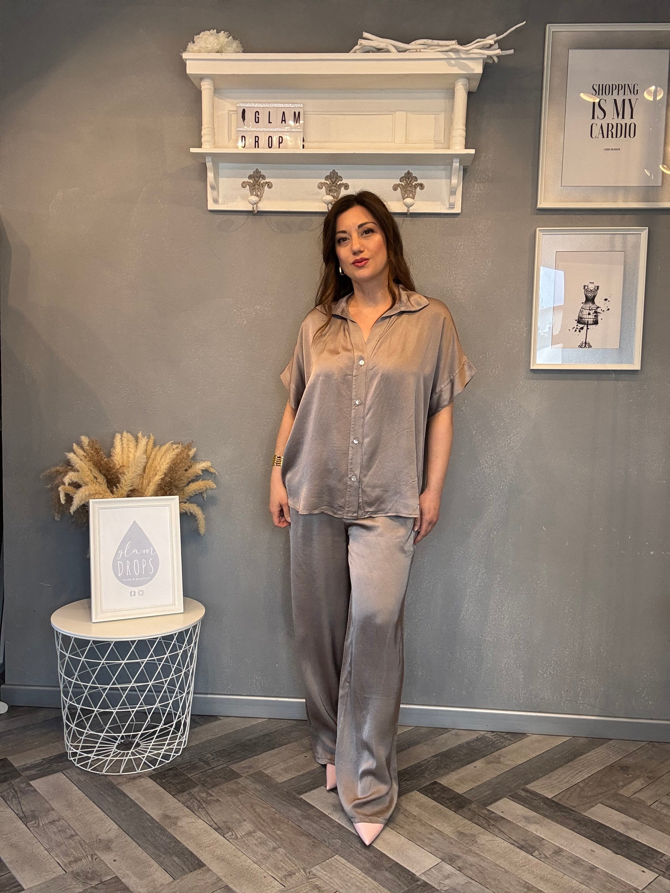 Coordinato Satin in viscosa tortora