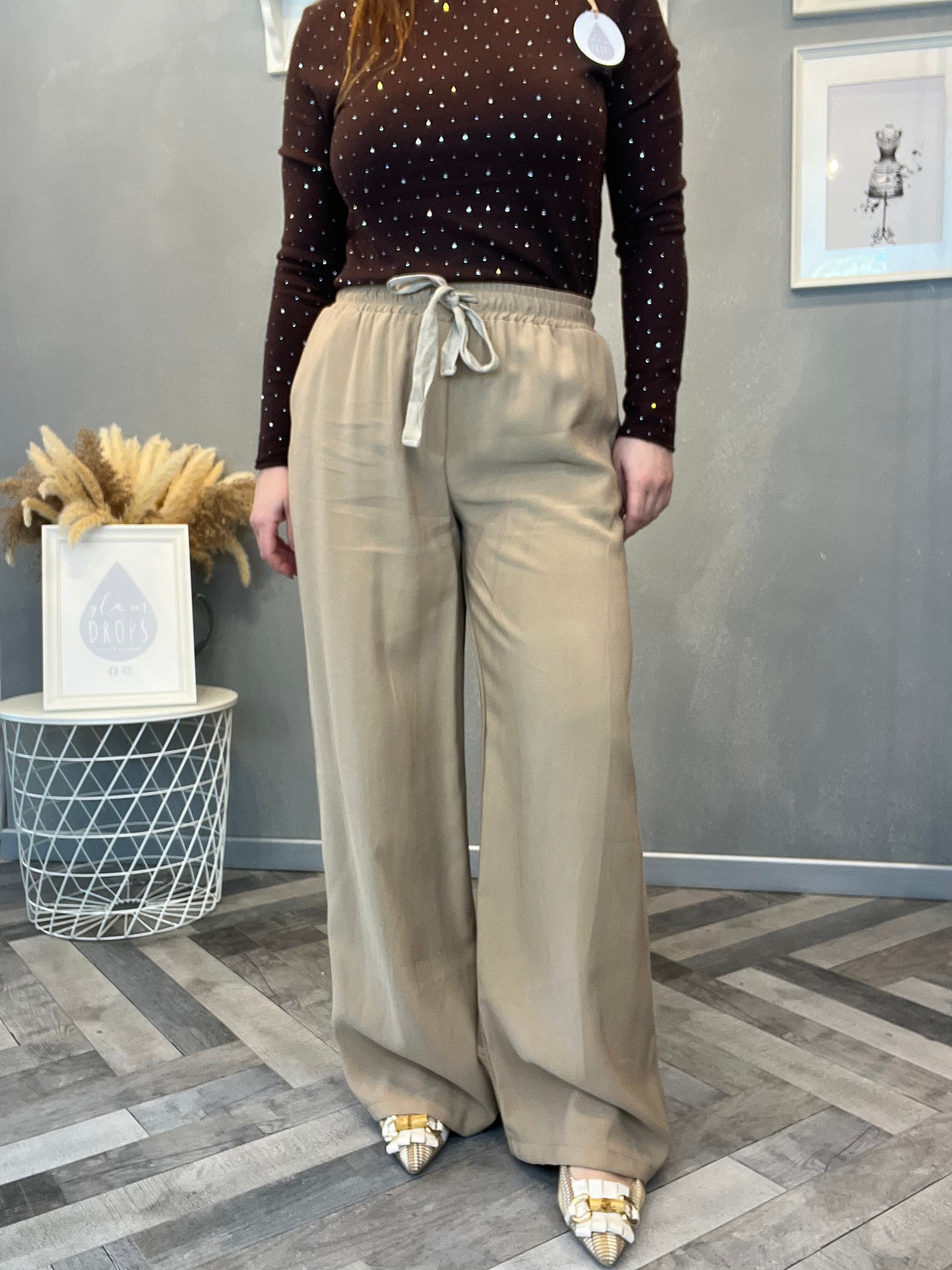 Pantalone fluido beige