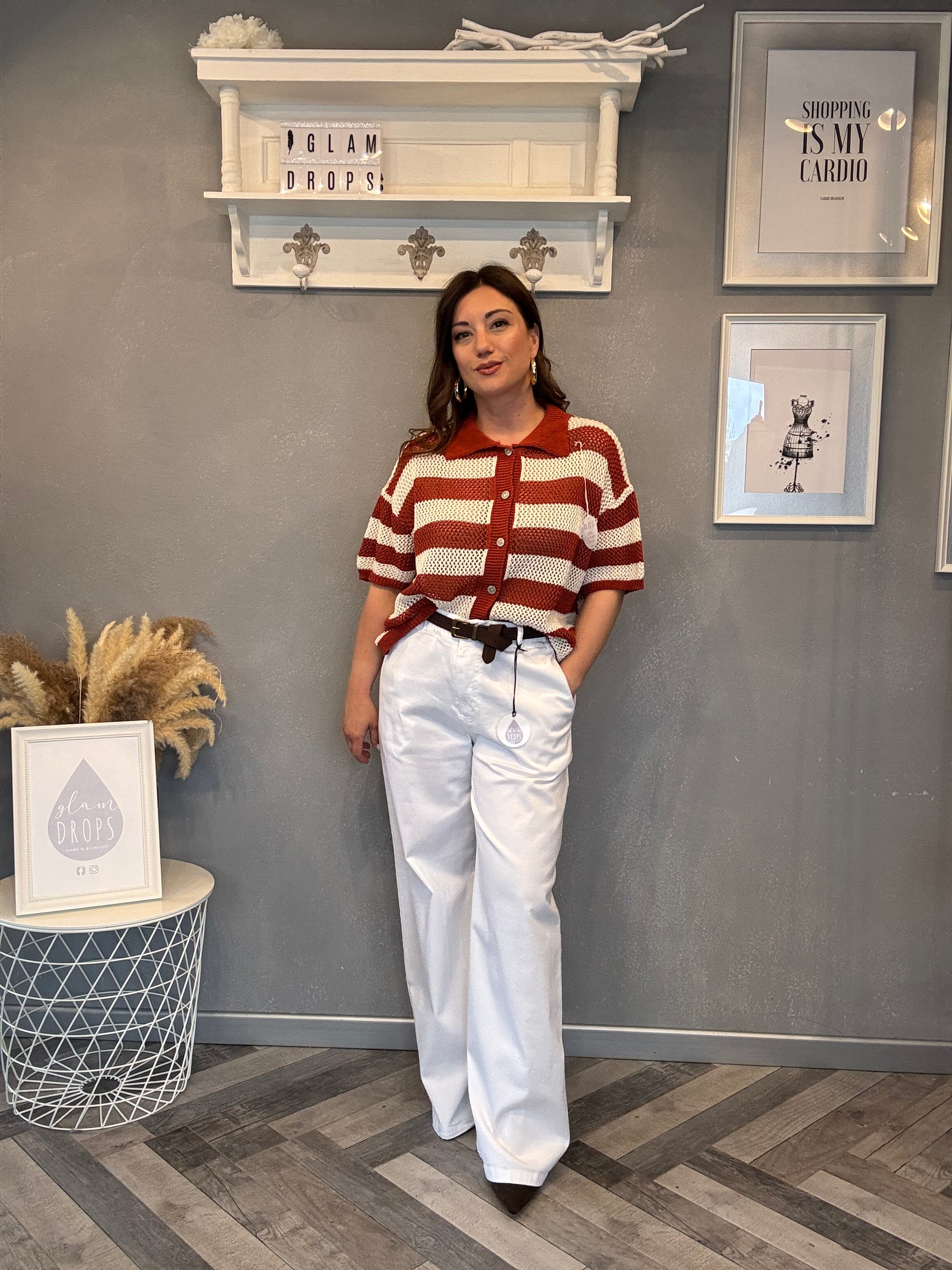 Polo traforata righe ruggine