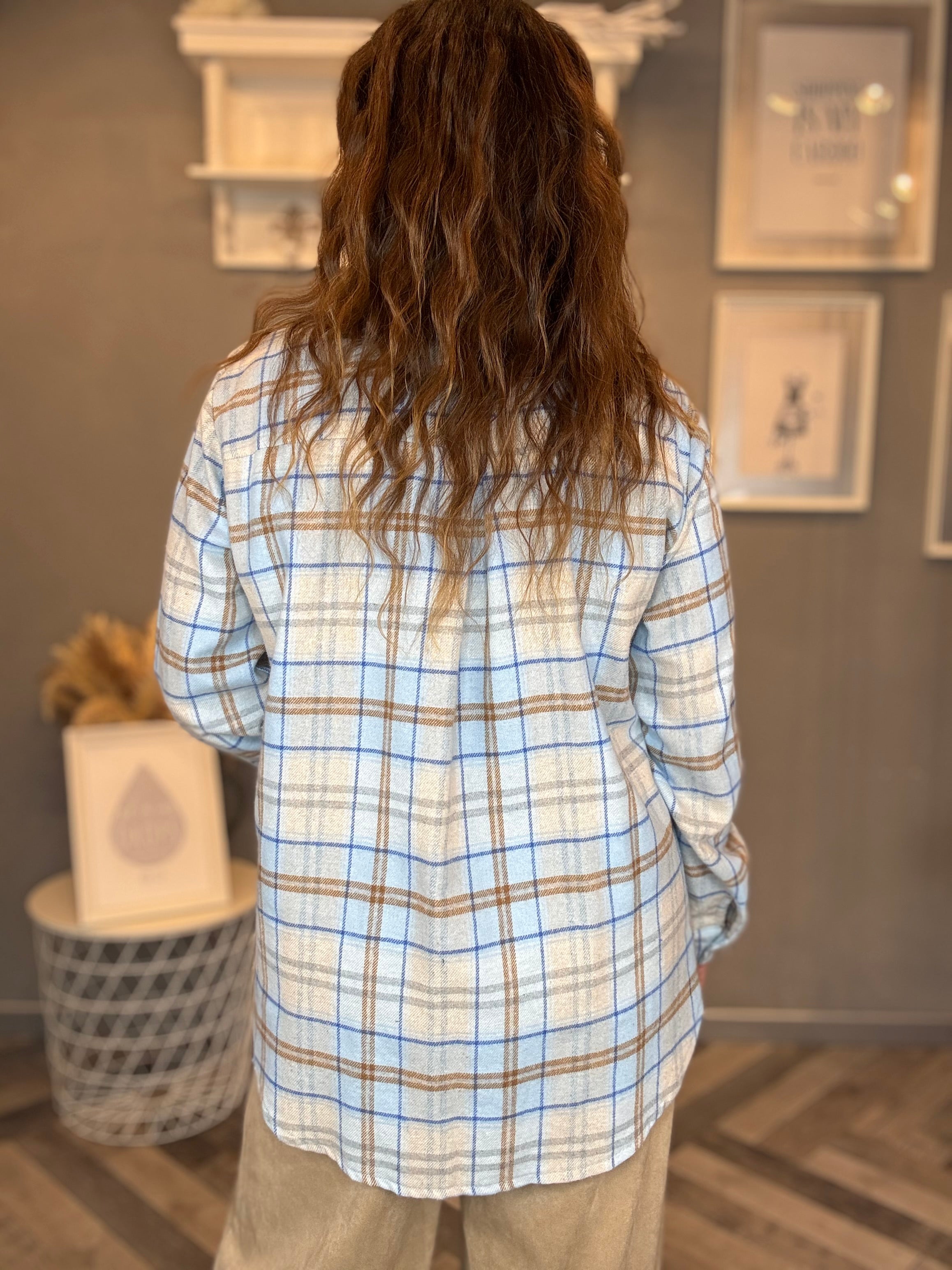 Camicia flanella check celeste