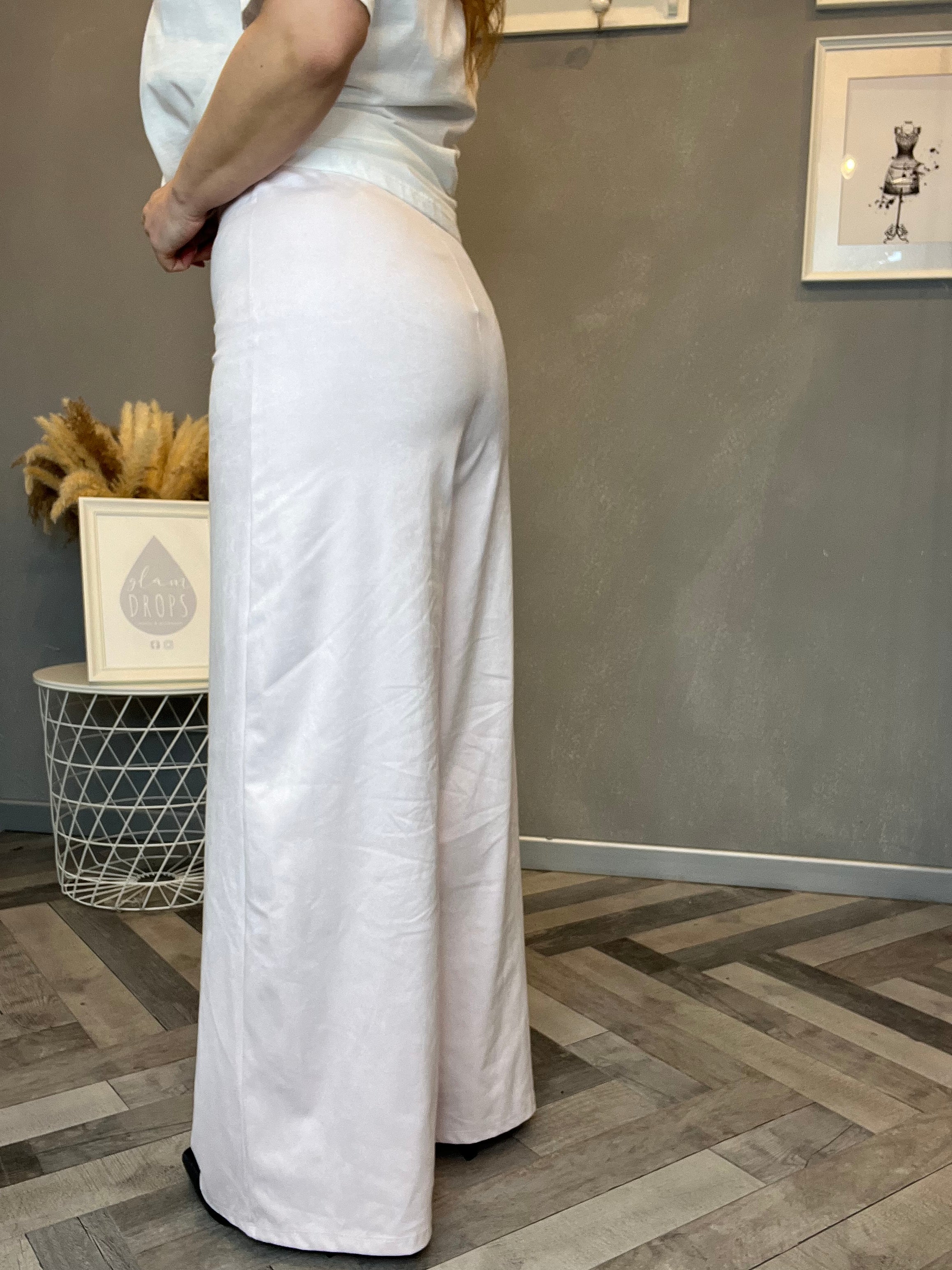 Pantalone eco suede wide rosa pastello