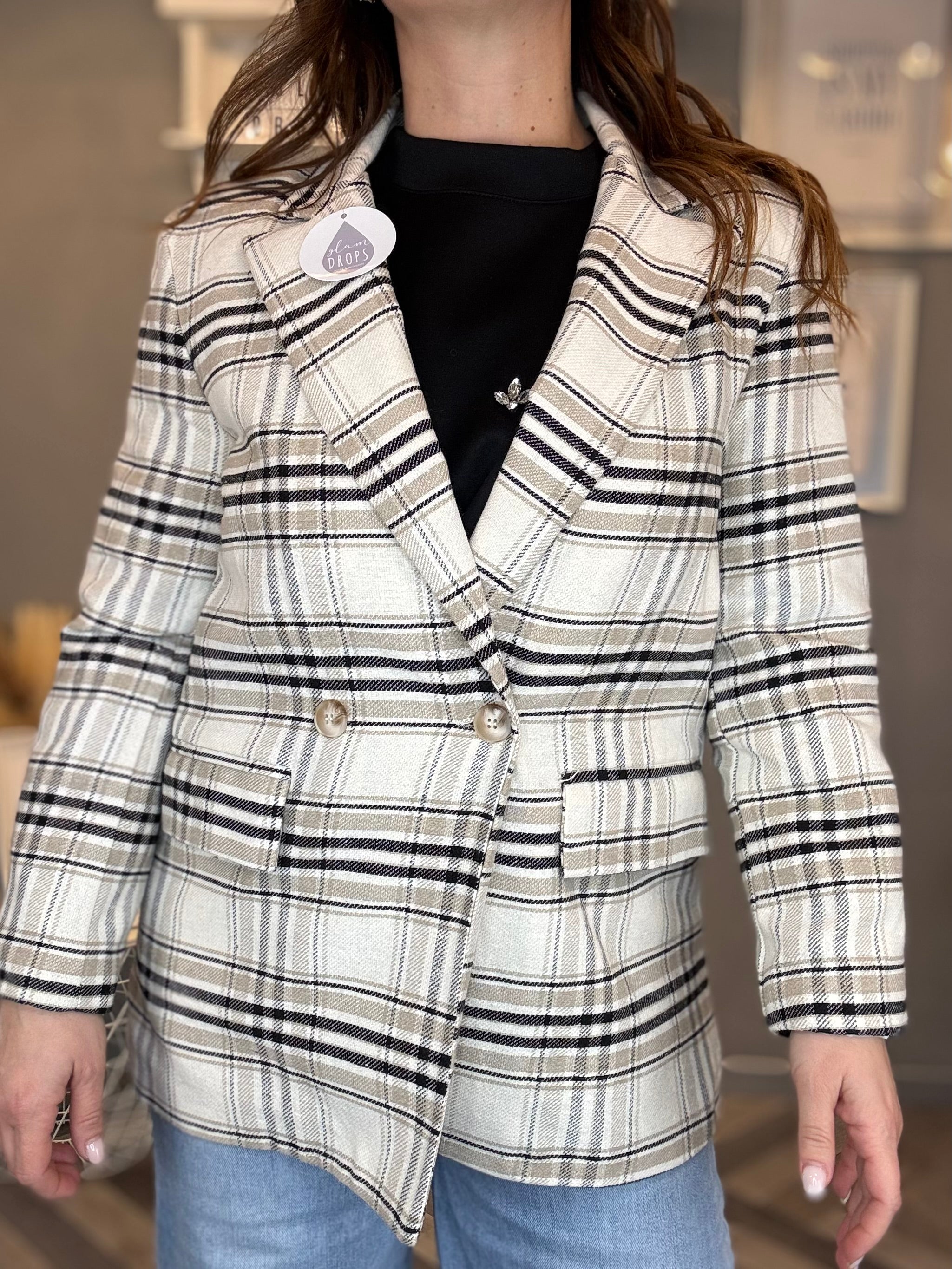 Blazer check doppiopetto burro