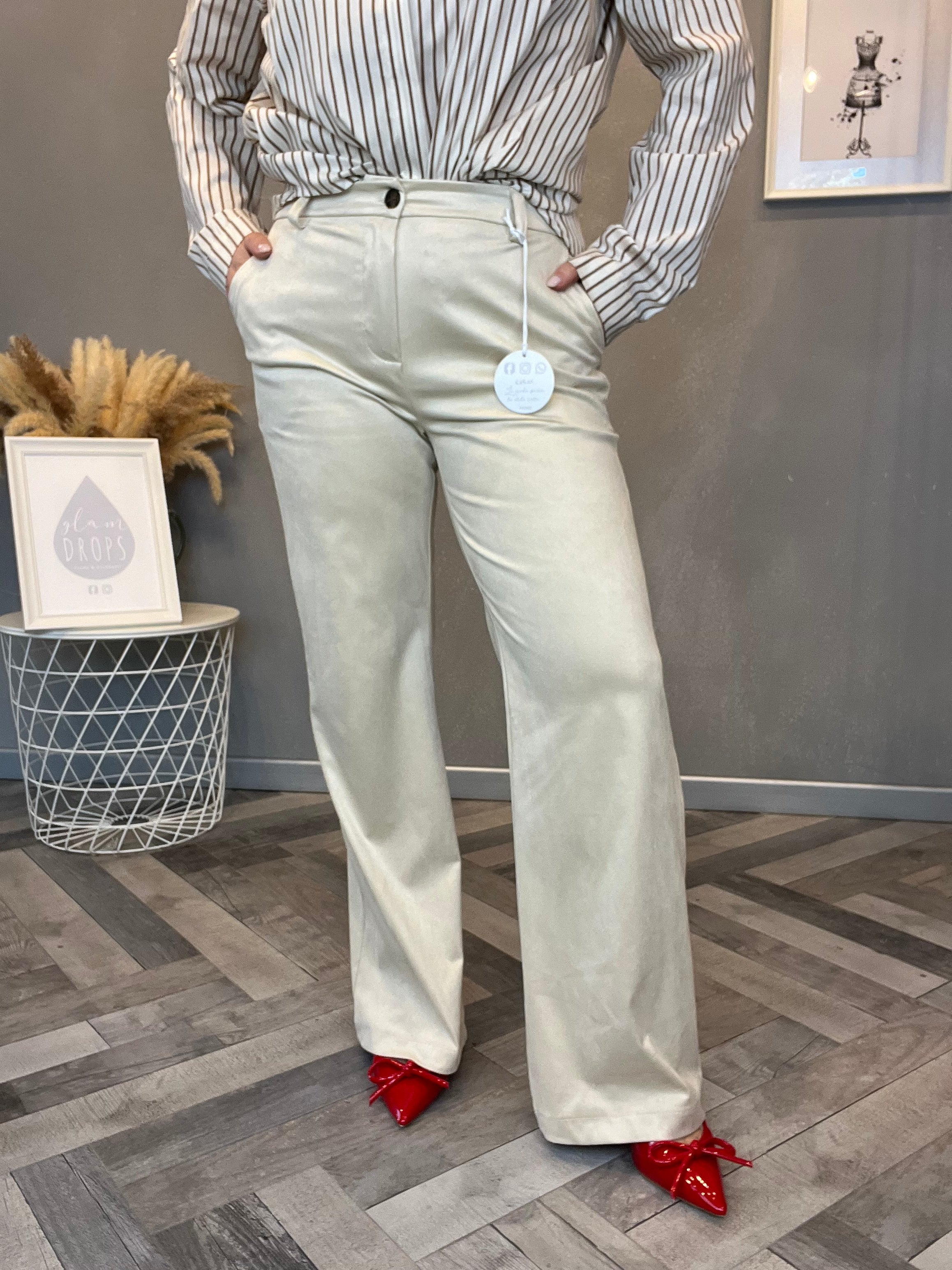 Pantalone eco suede flare burro