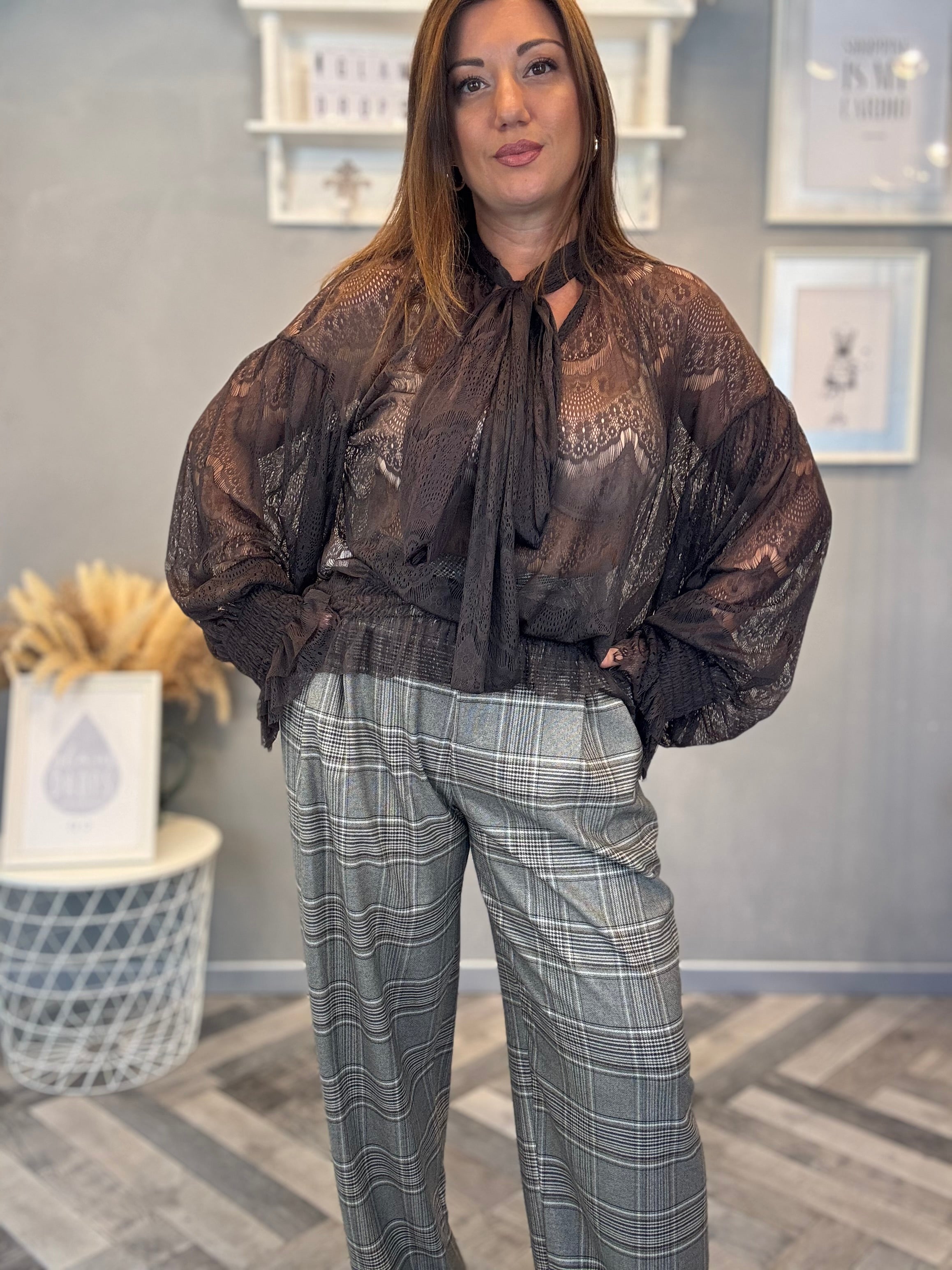 Lumina blusa pizzo cioccolato