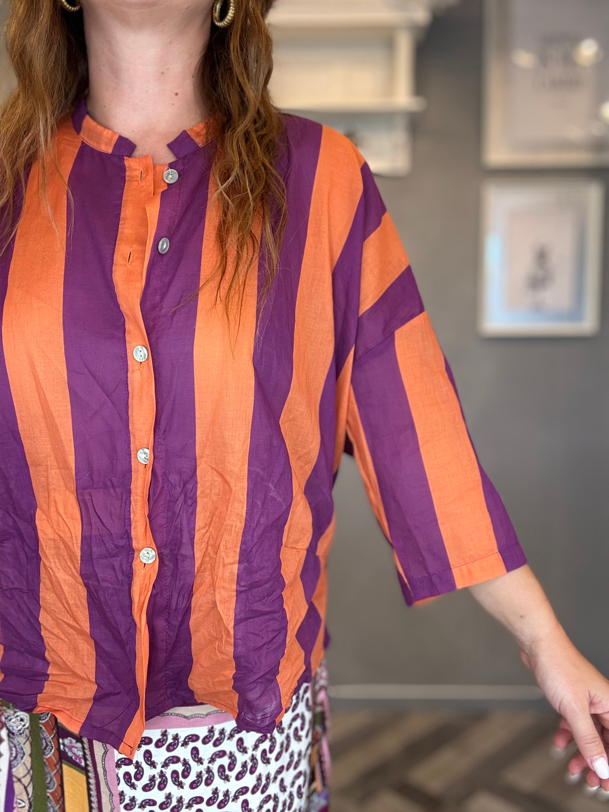 Camicia Isla Bonita coreana bande viola e arancio