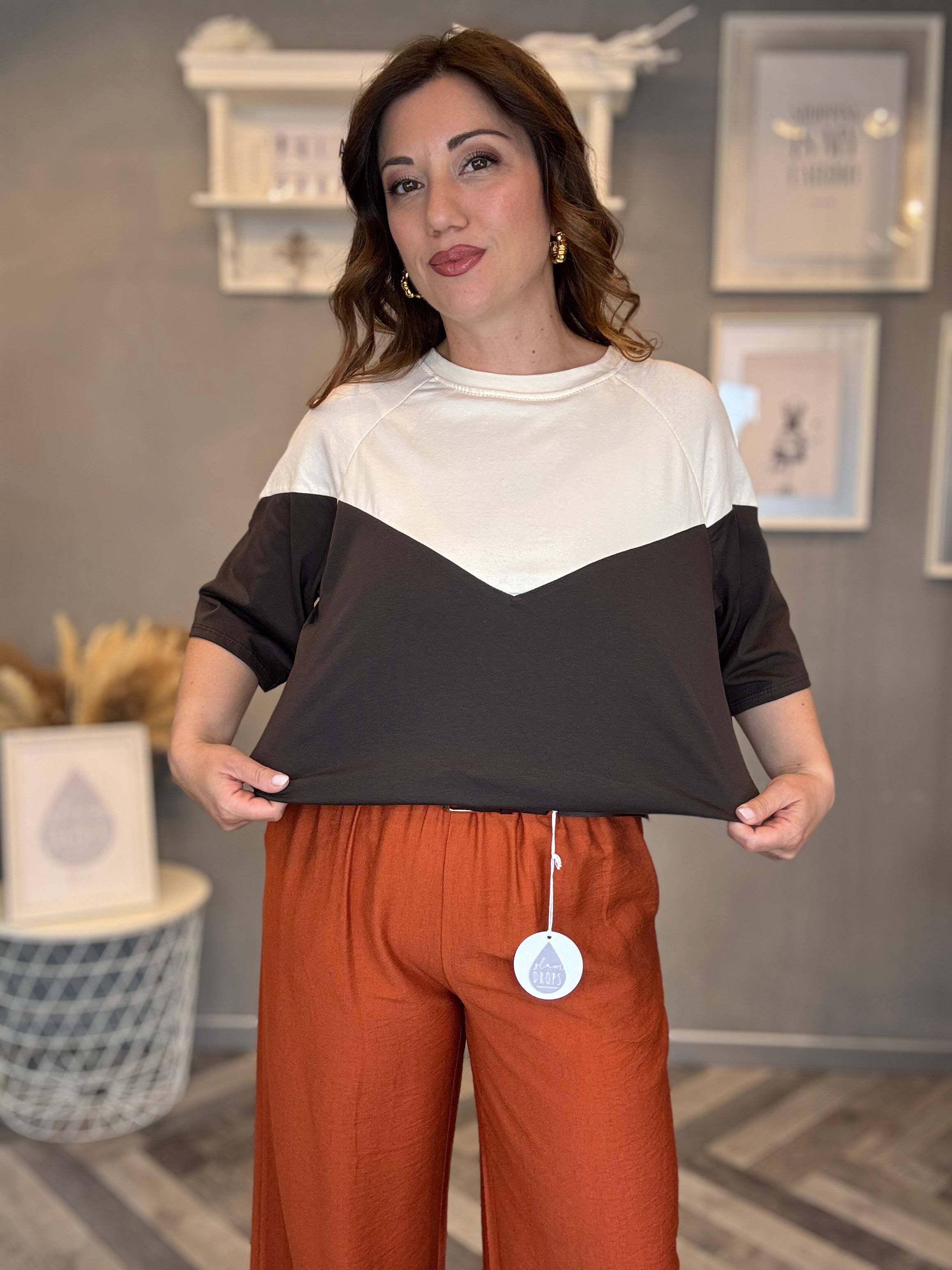 T-shirt balloon bicolor moro e panna