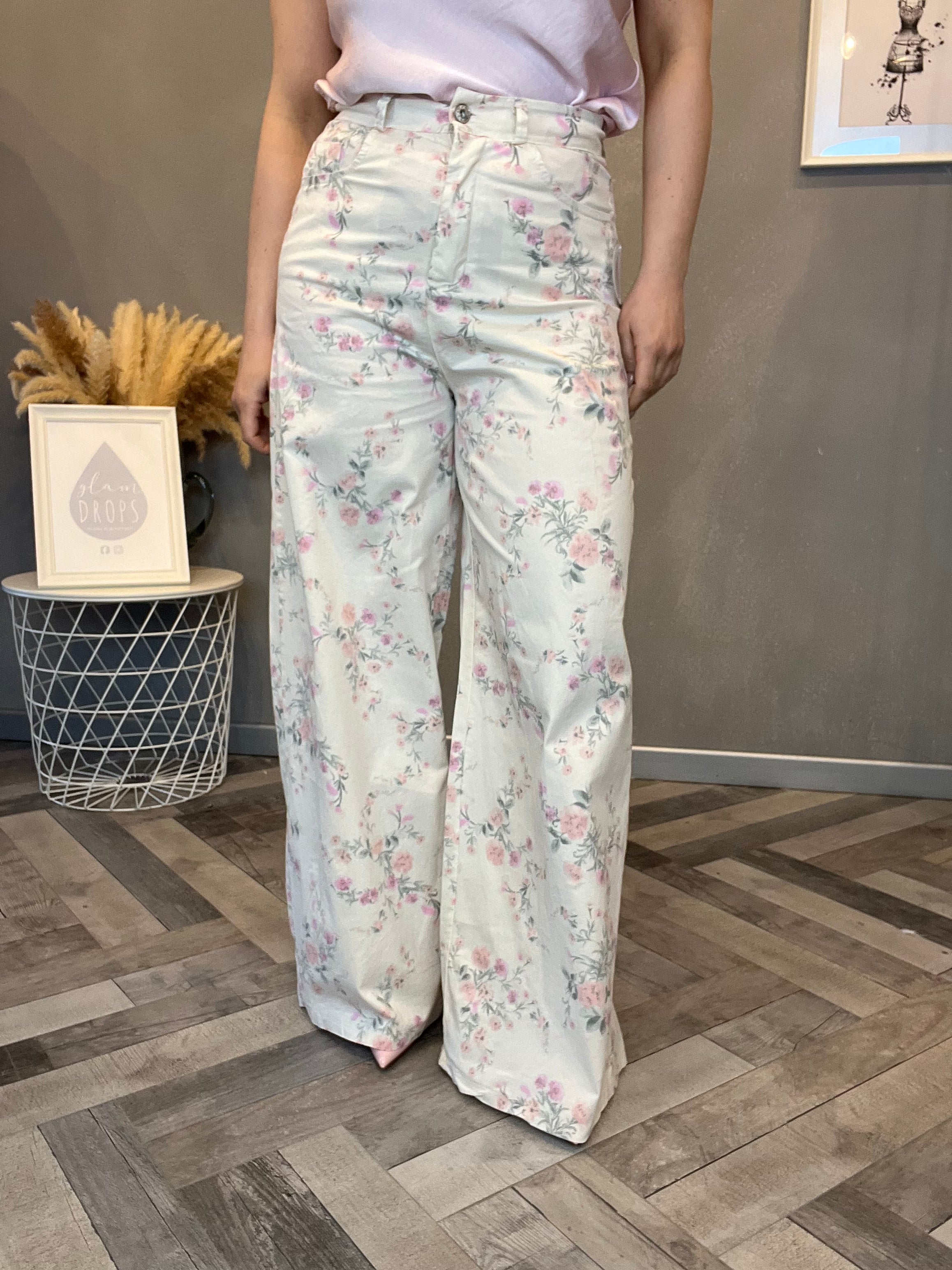 Pantalone Flower Pastel bianco
