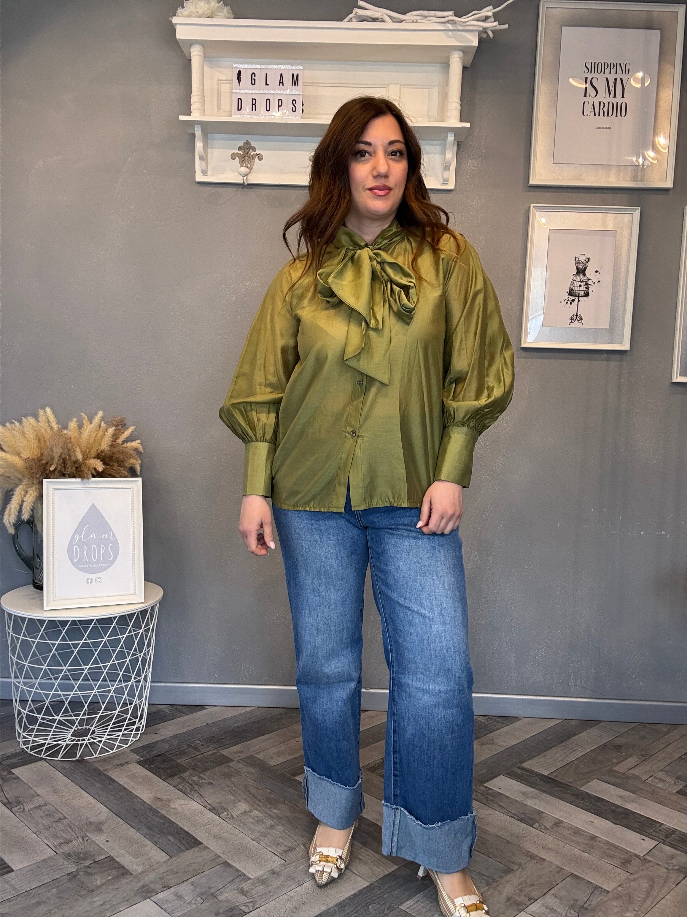 Camicia in tencel con fiocco