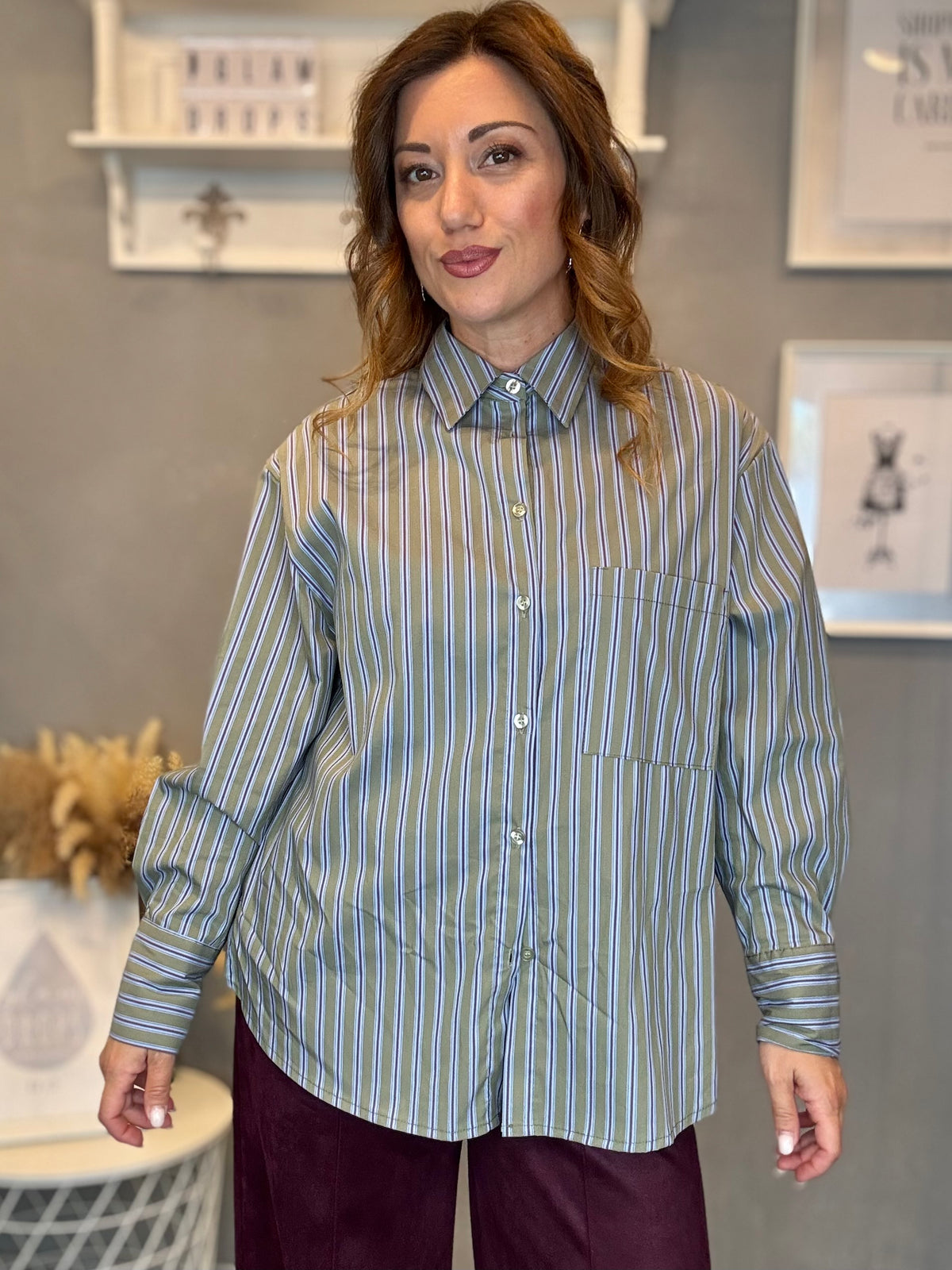 Camicia Stripes verde salvia