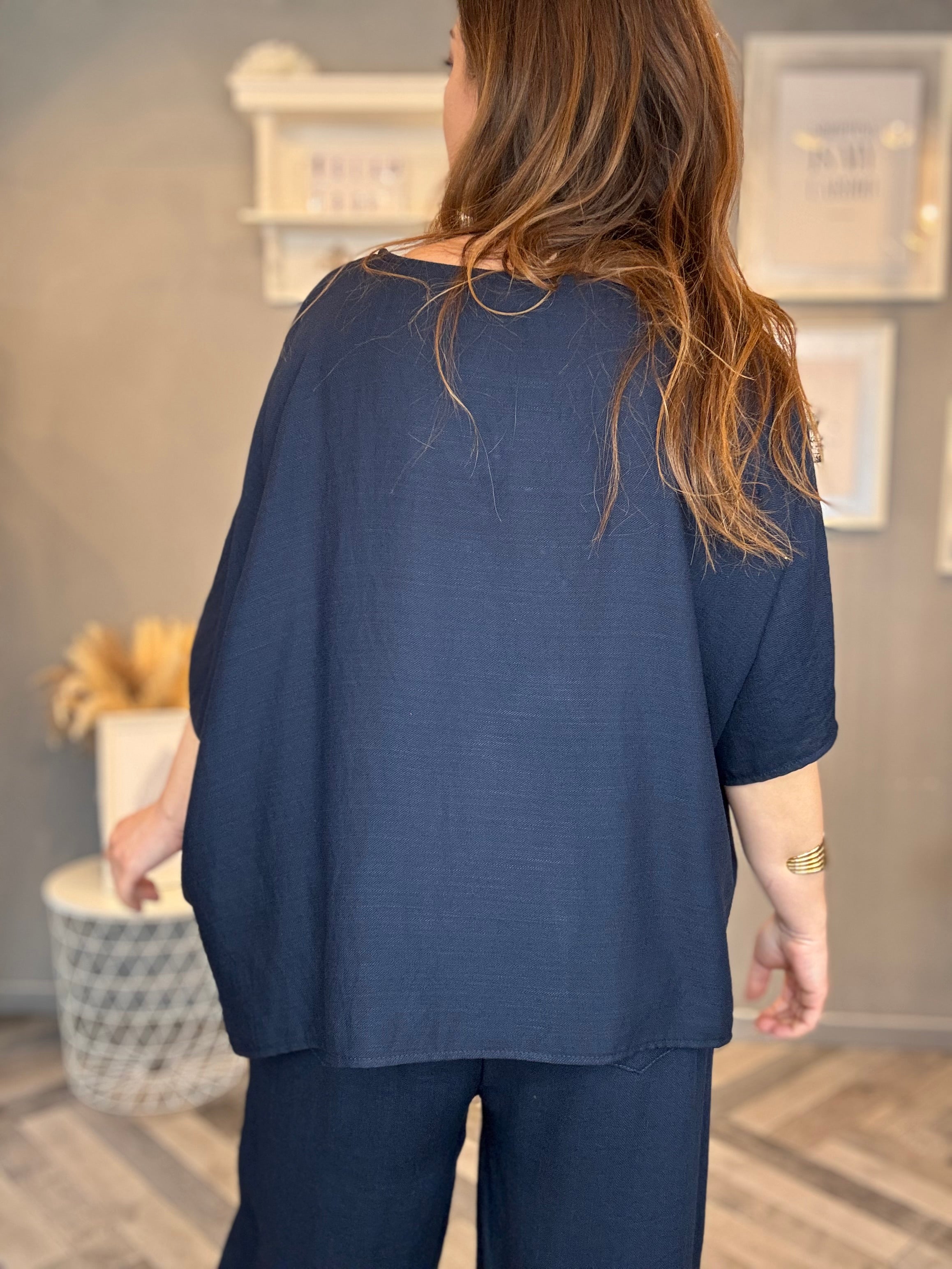 Coordinato morbido over blu