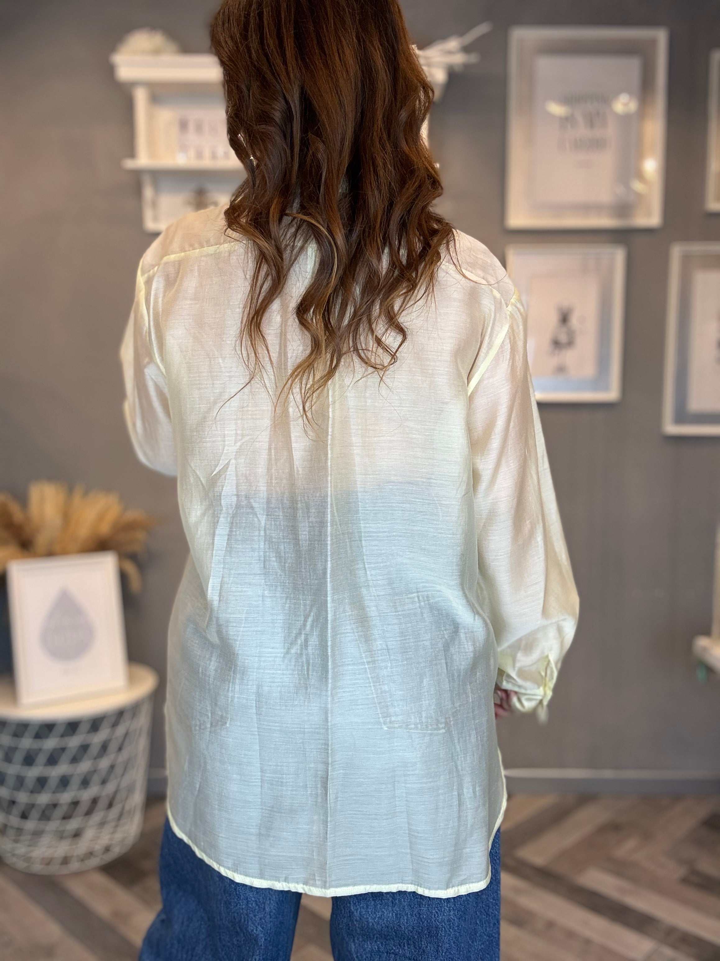 Camicia gioiello in tencel giallo pastello