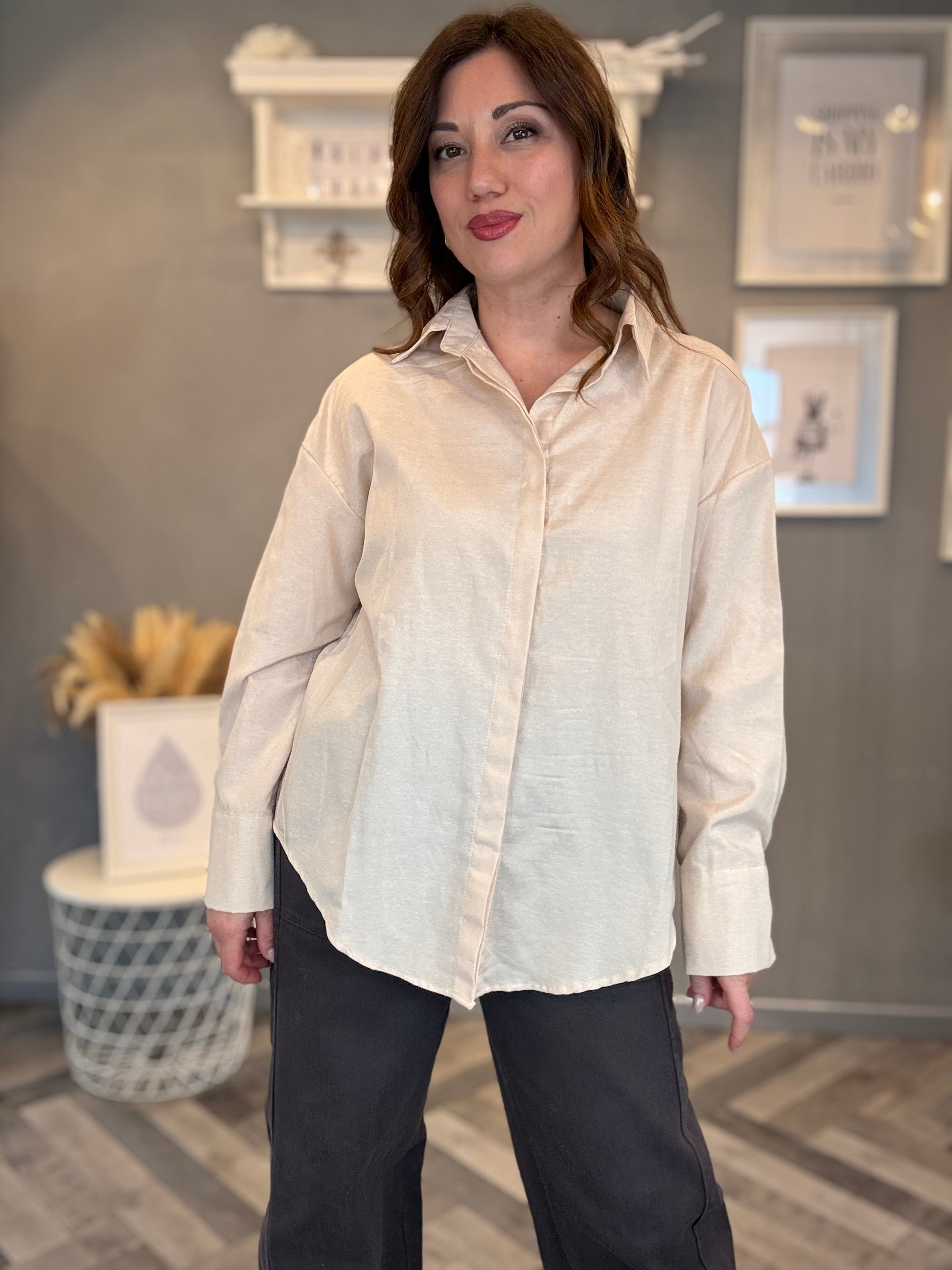 Camicia soft touch over beige
