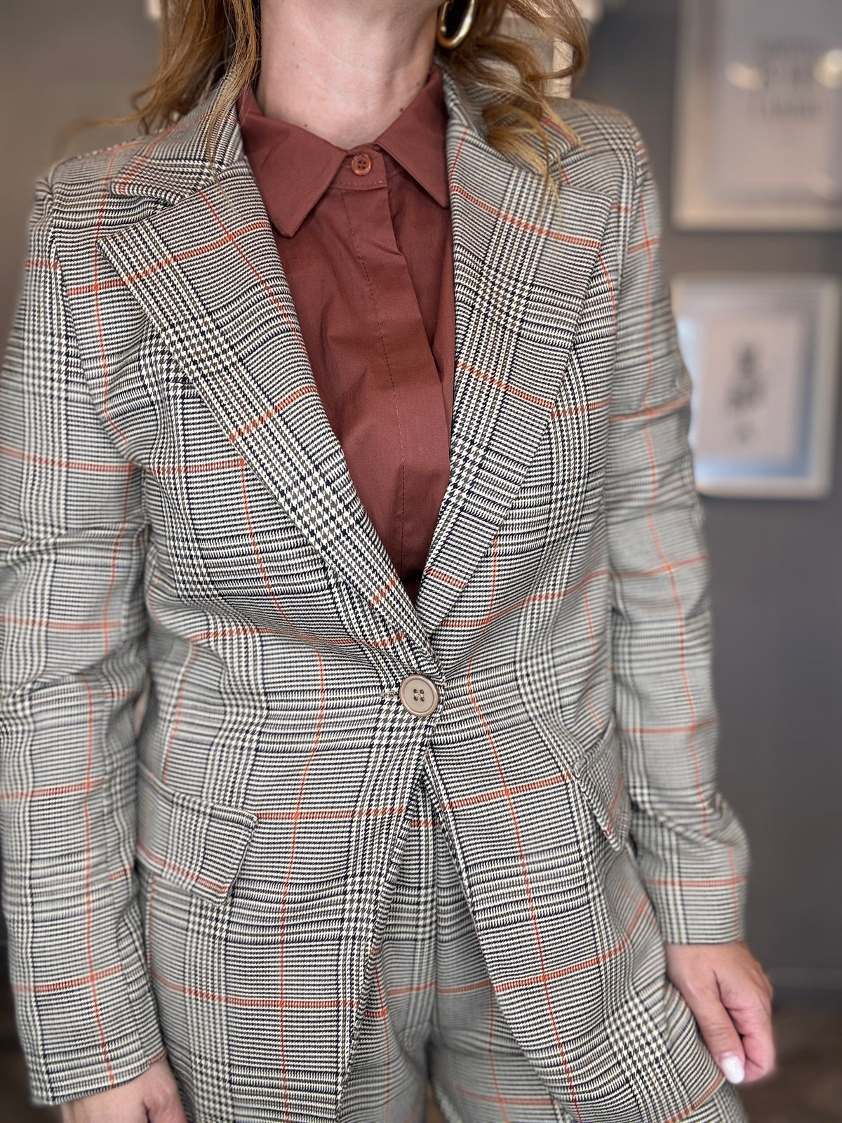 Blazer check principe di Galles ruggine