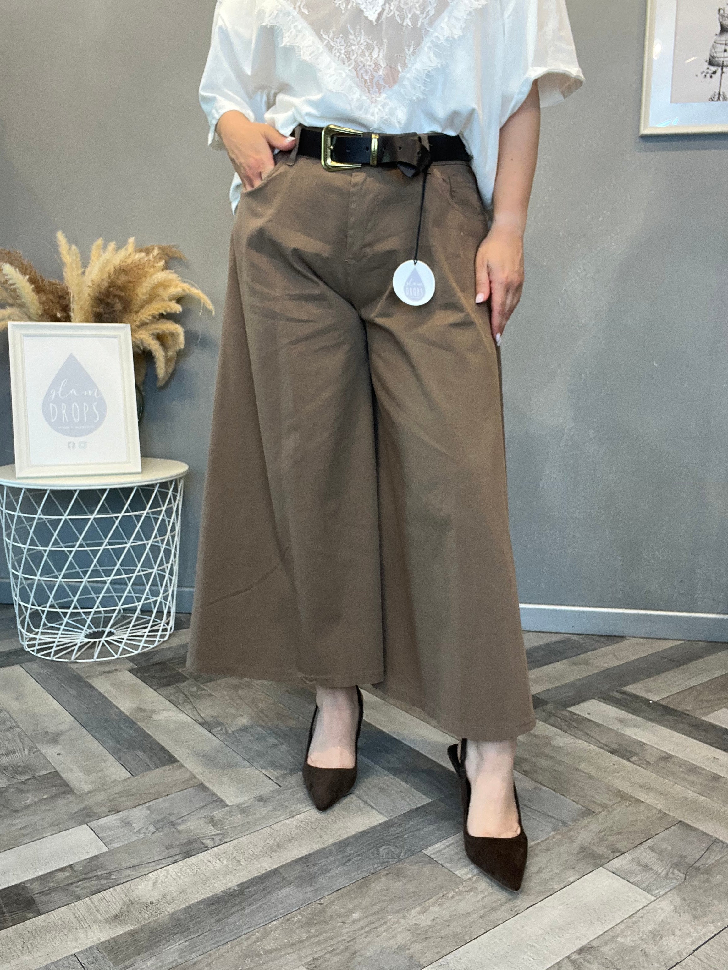 Gonna pantalone crop tortora