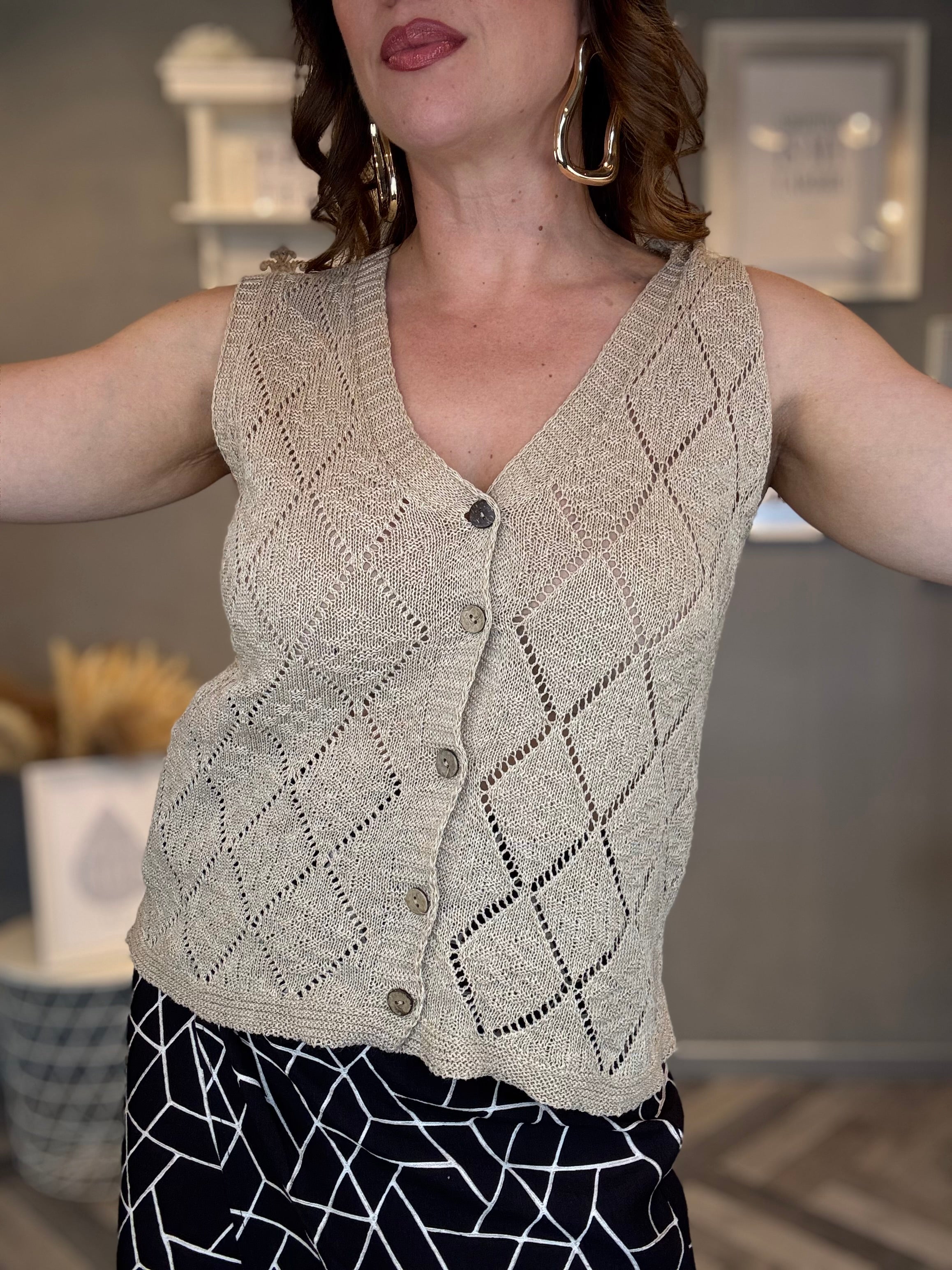 Gilet traforato rombi beige