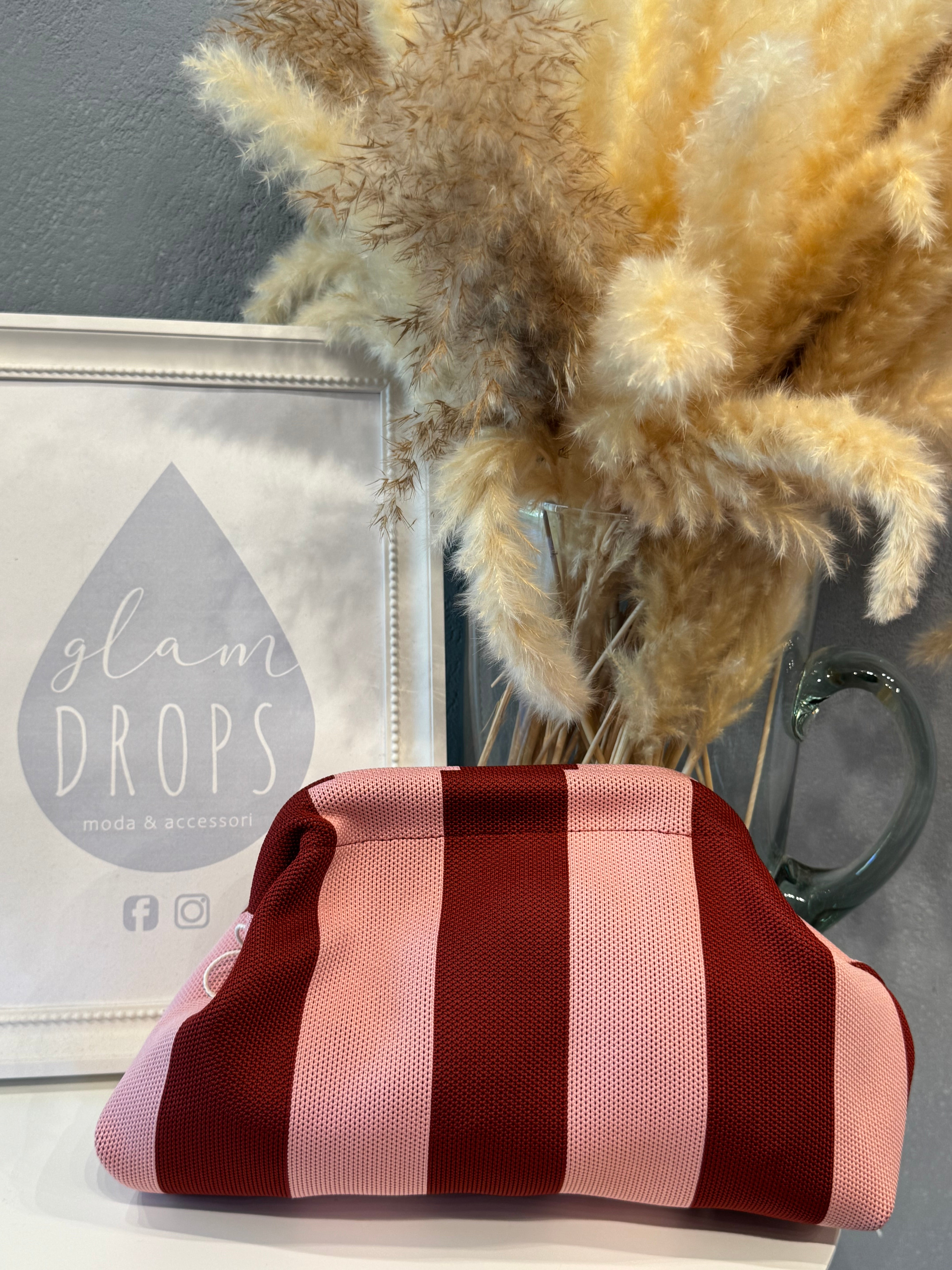 Borsa Stripe bordeaux e rosa