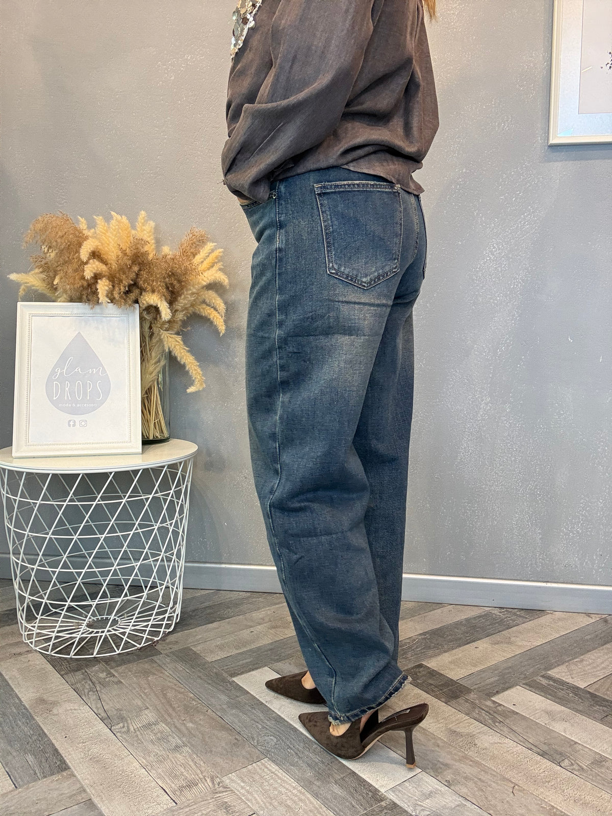 Jeans barrel delavé