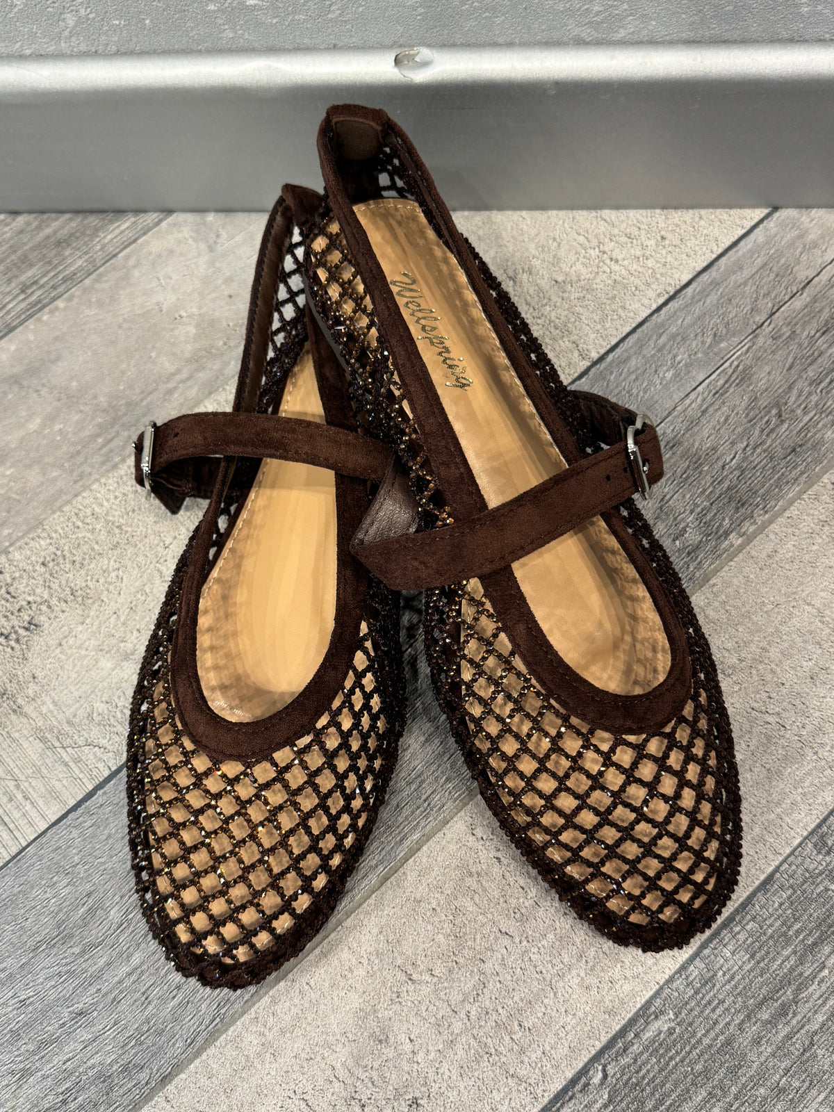 Ballerine a rete con strass moro