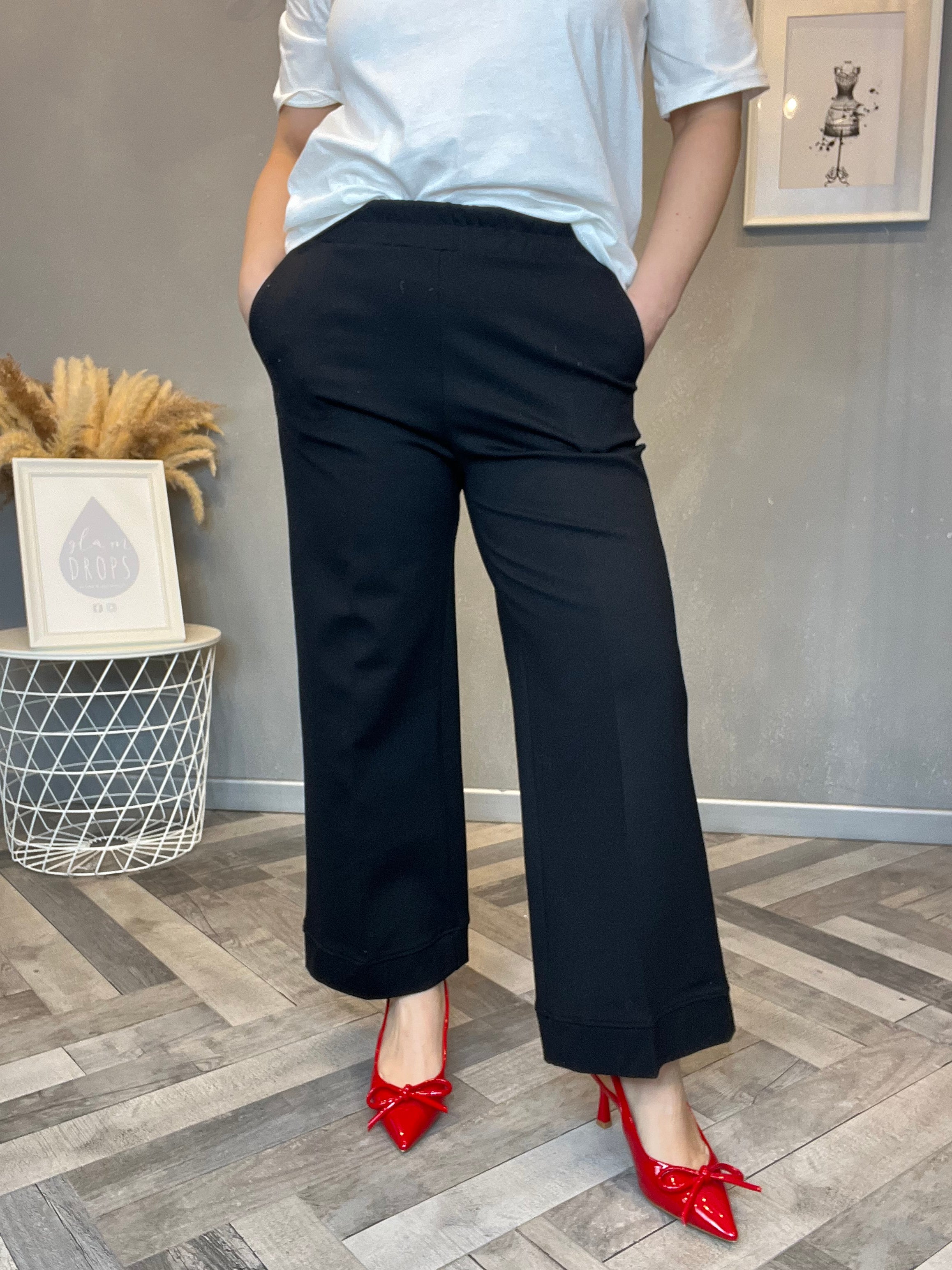 Pantalone wide leg punto Milano nero