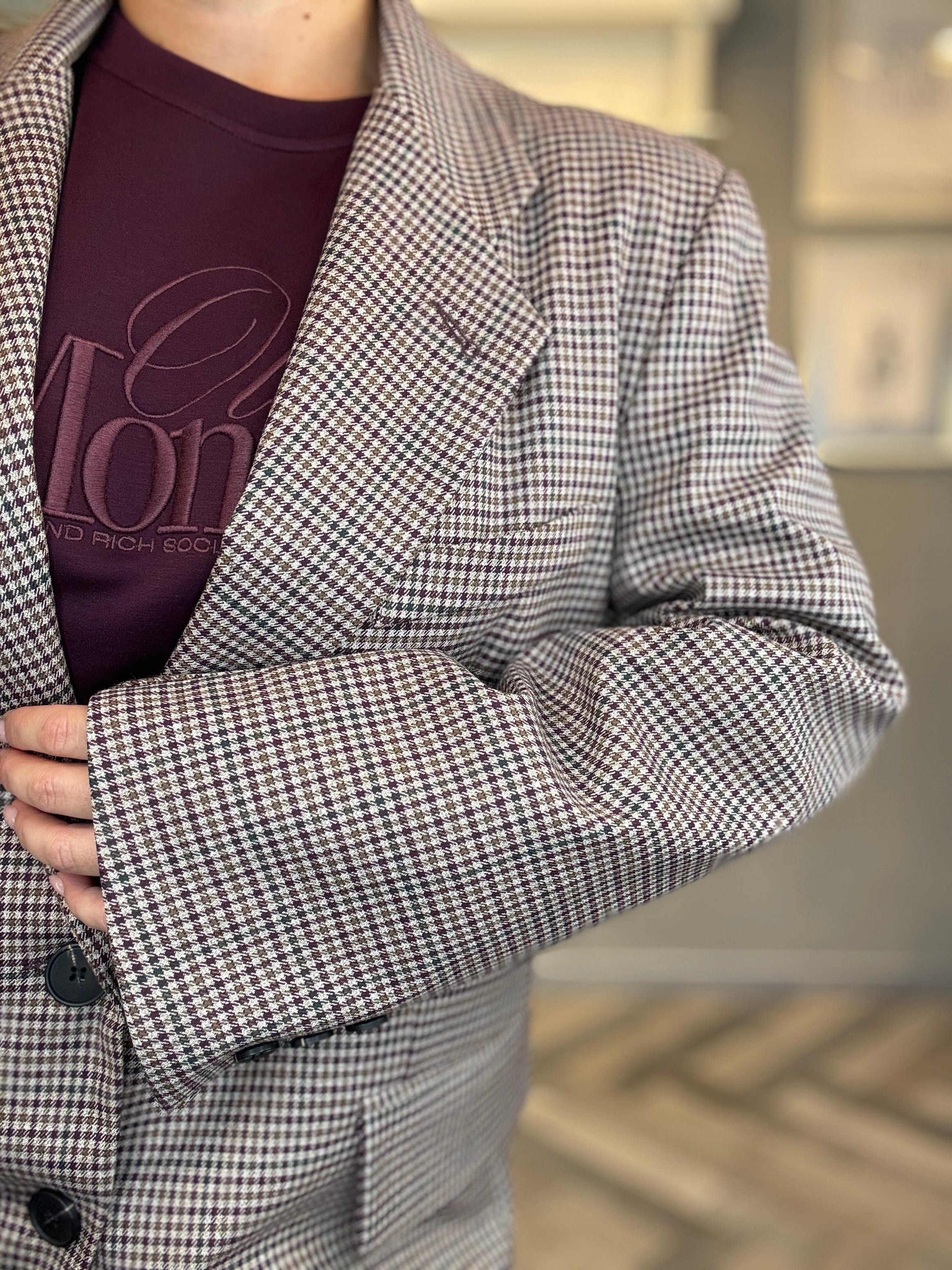 Lumina blazer micro quadro bordeaux