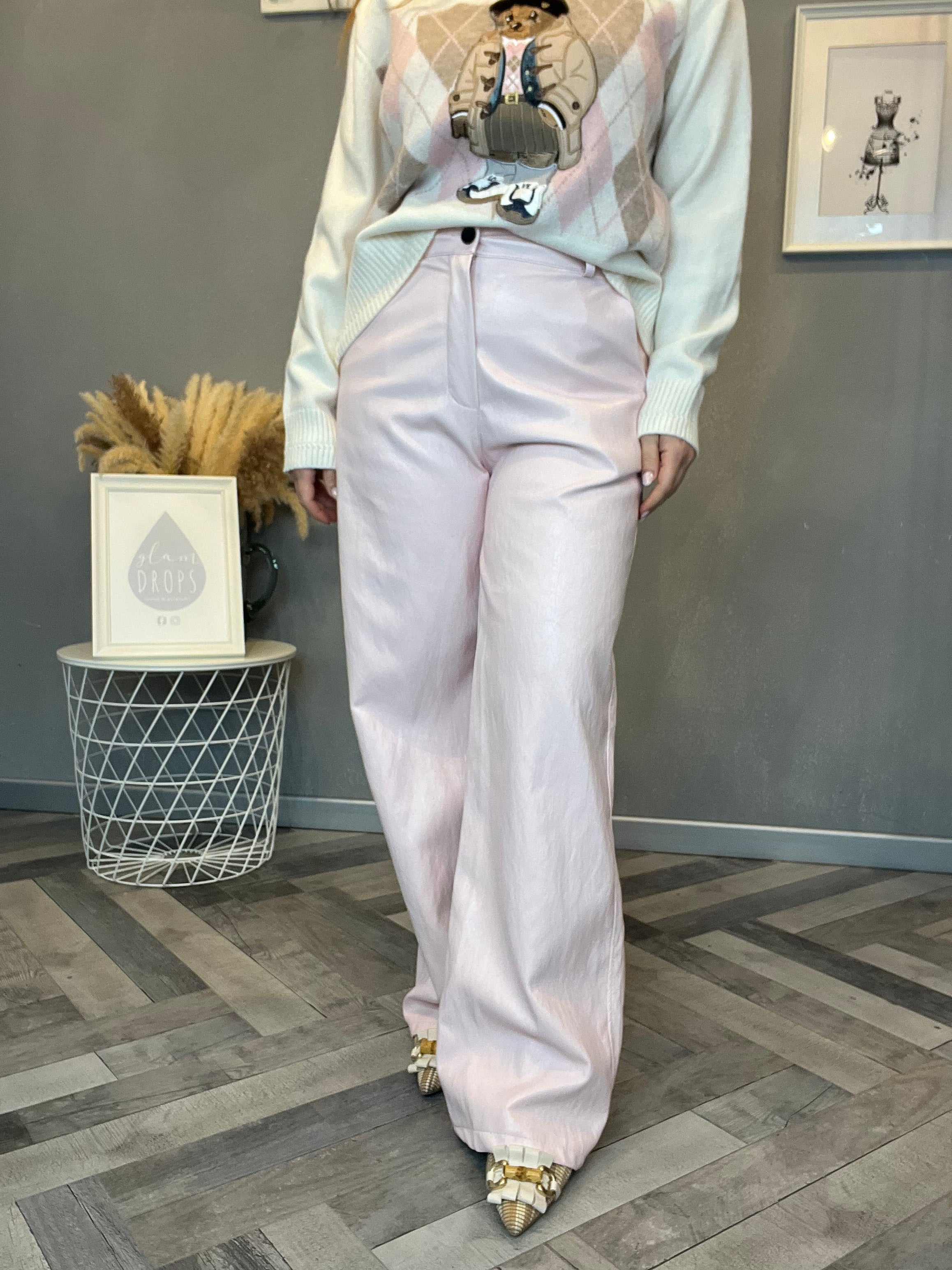 Pantalone ecopelle rosa pastello