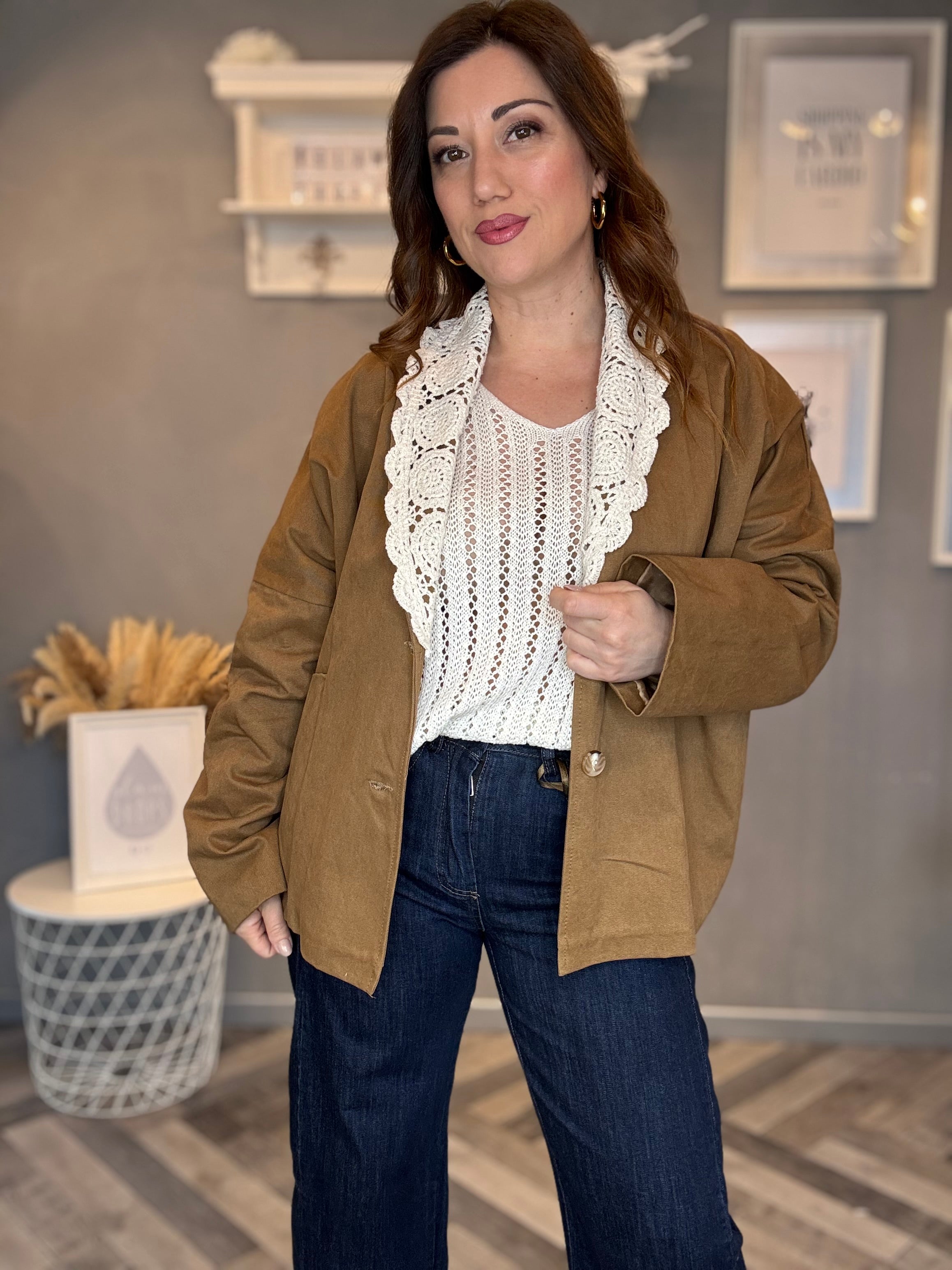Giacca Boho collo macramè