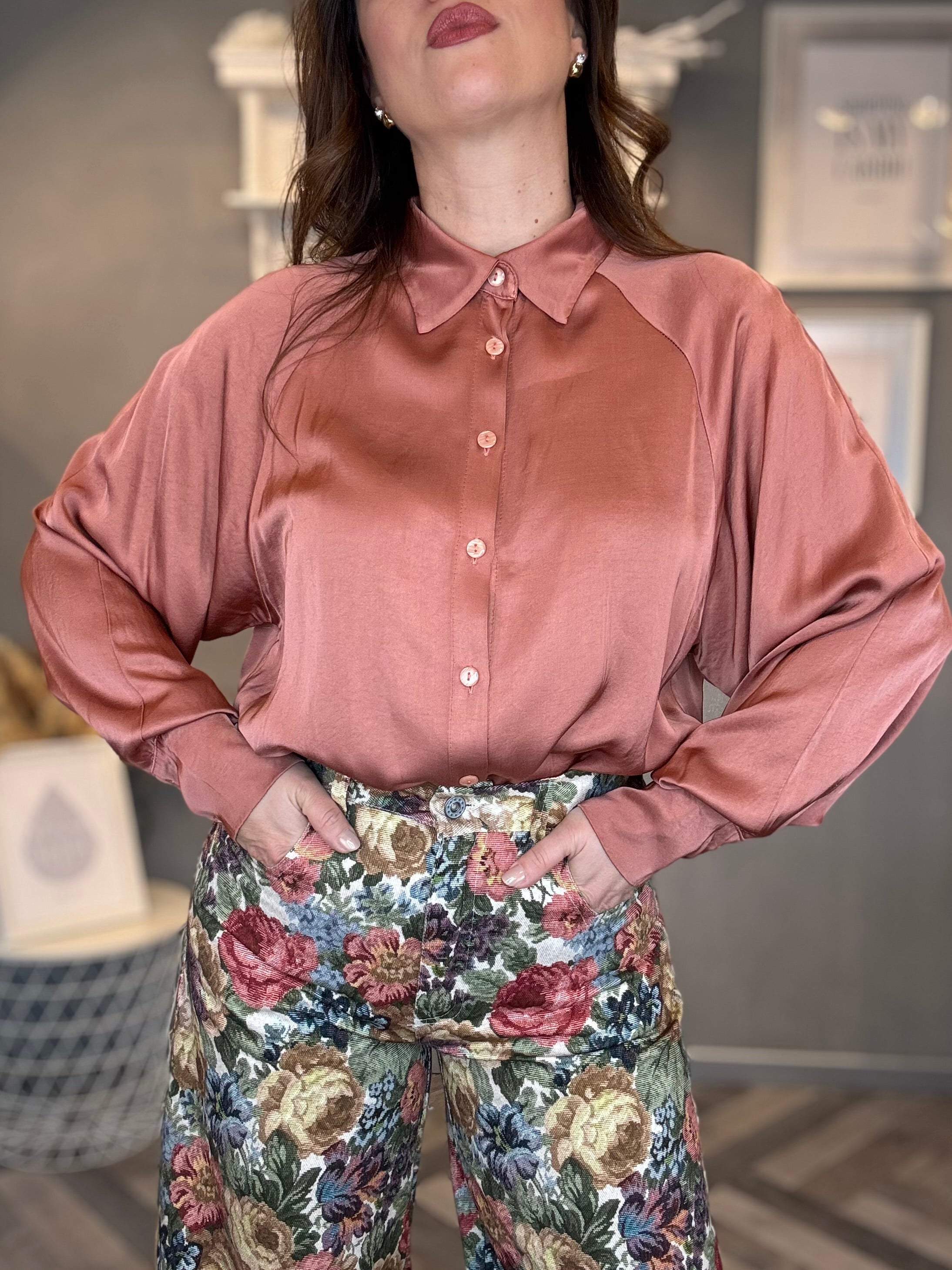 Camicia in satin soft blush