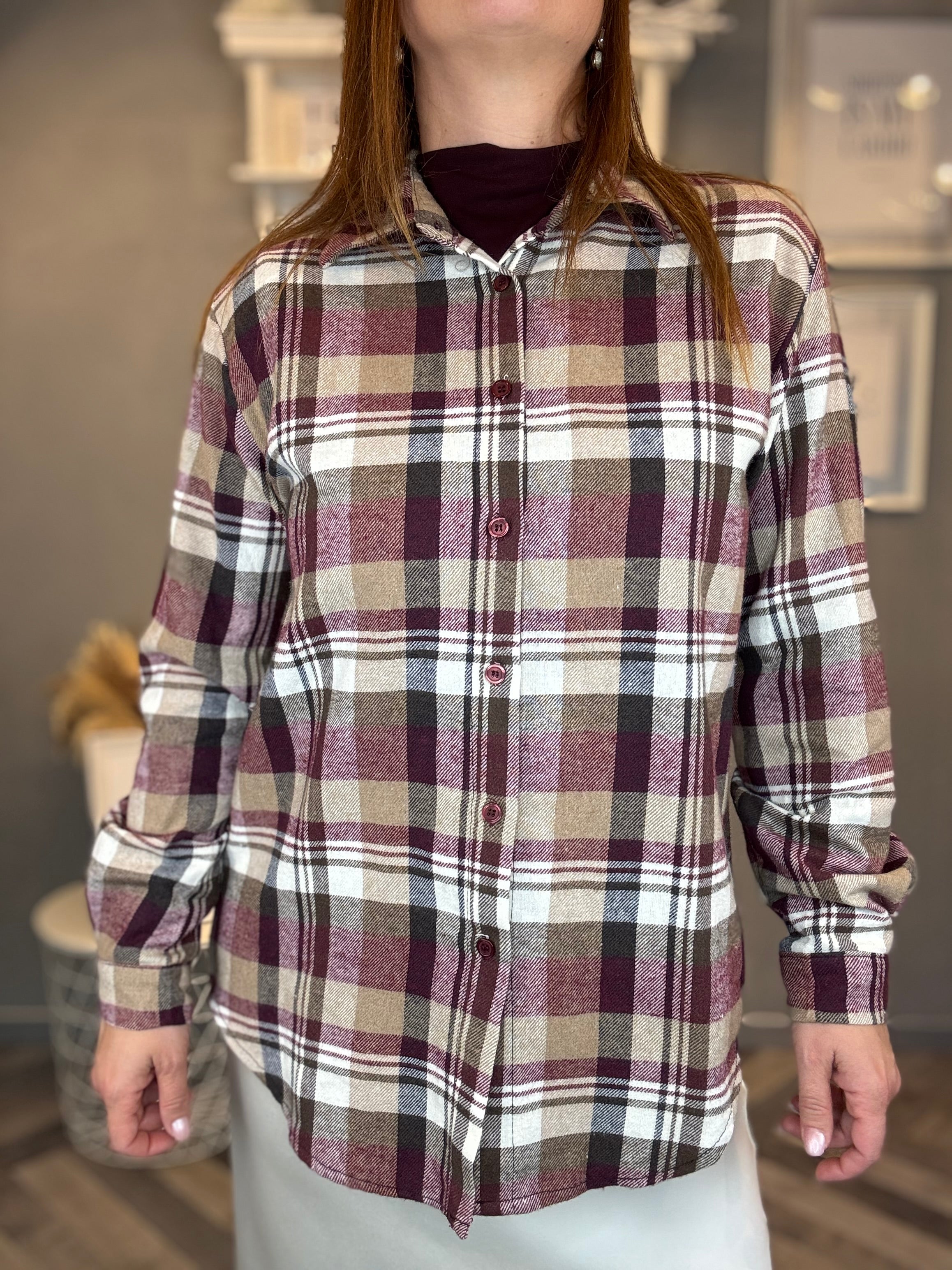 Camicia flanella check borgogna