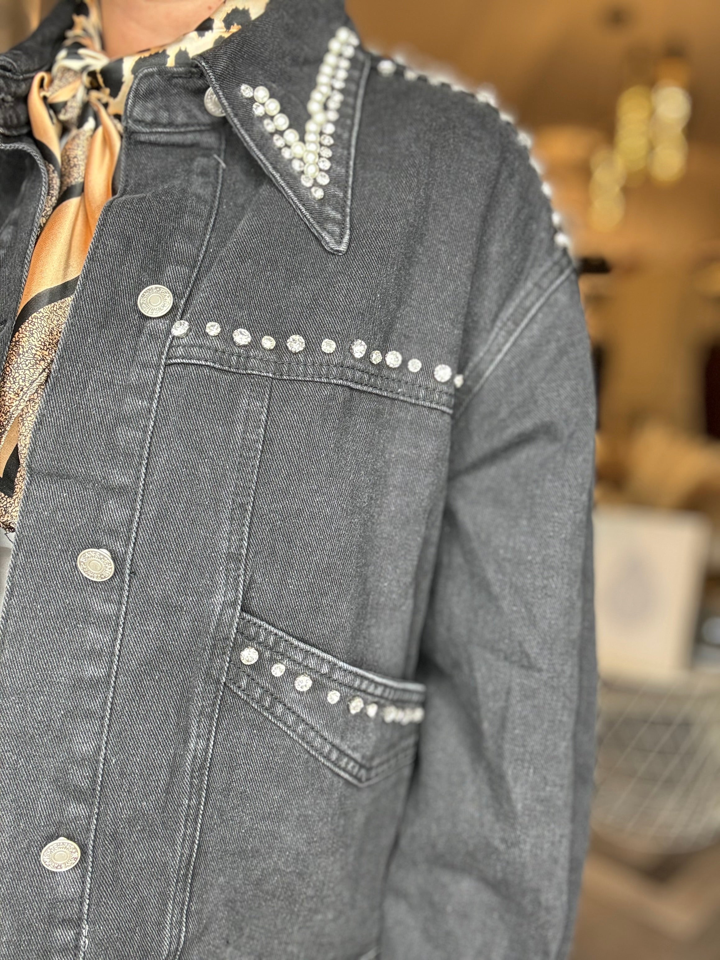Giubbotto jeans perle e strass