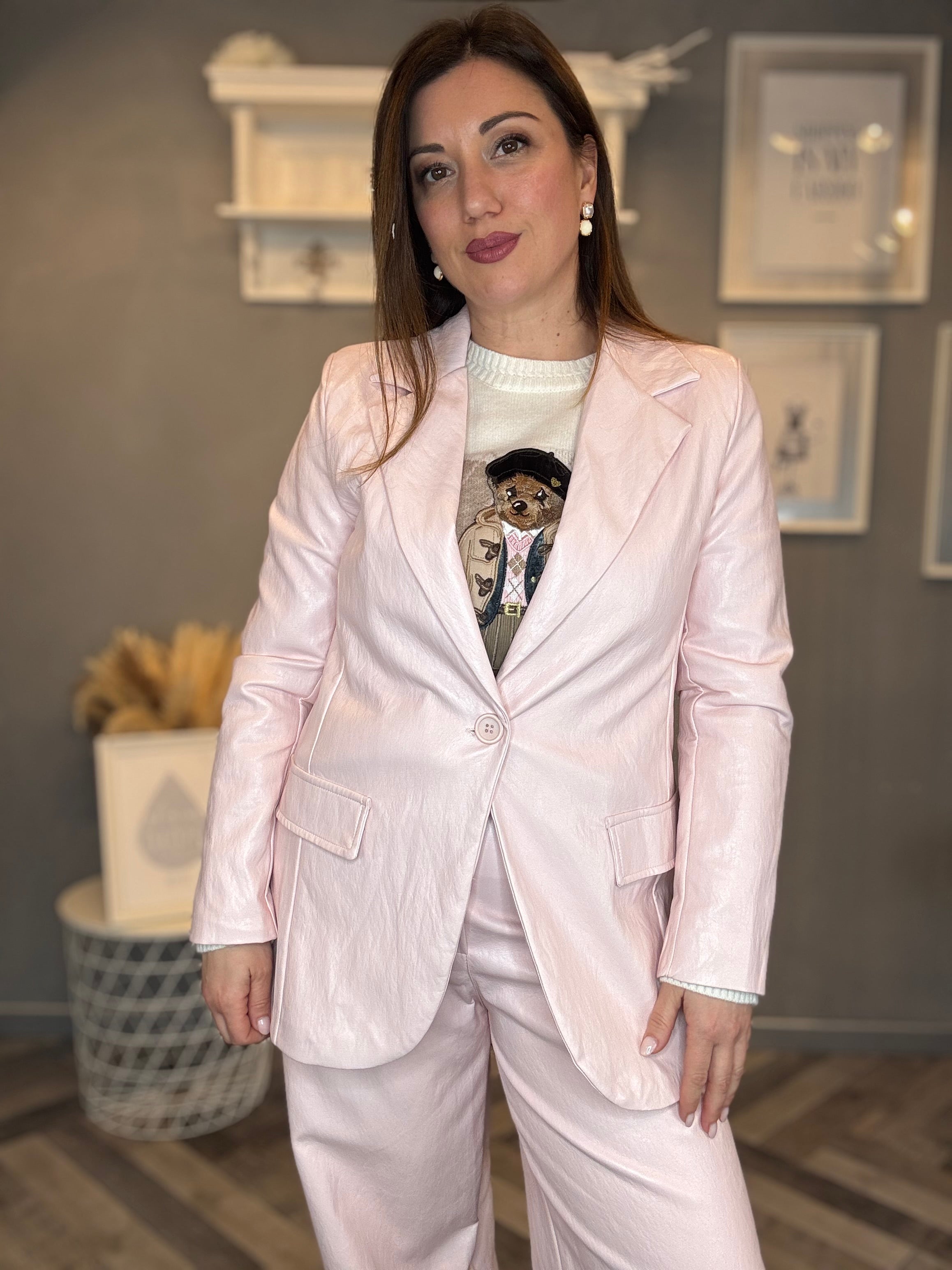 Blazer ecopelle rosa pastello