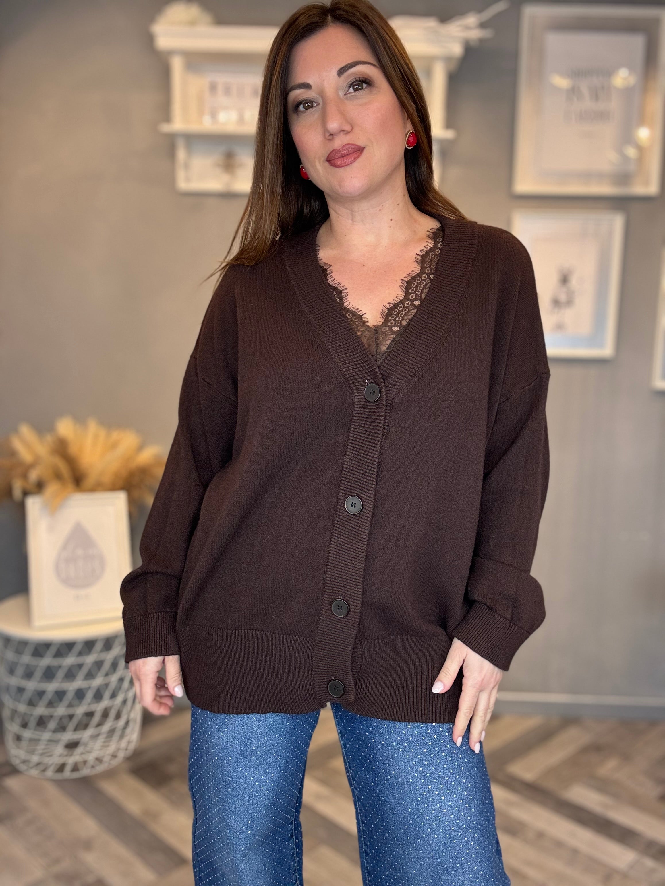 Cashmerina scollo a V con pizzo