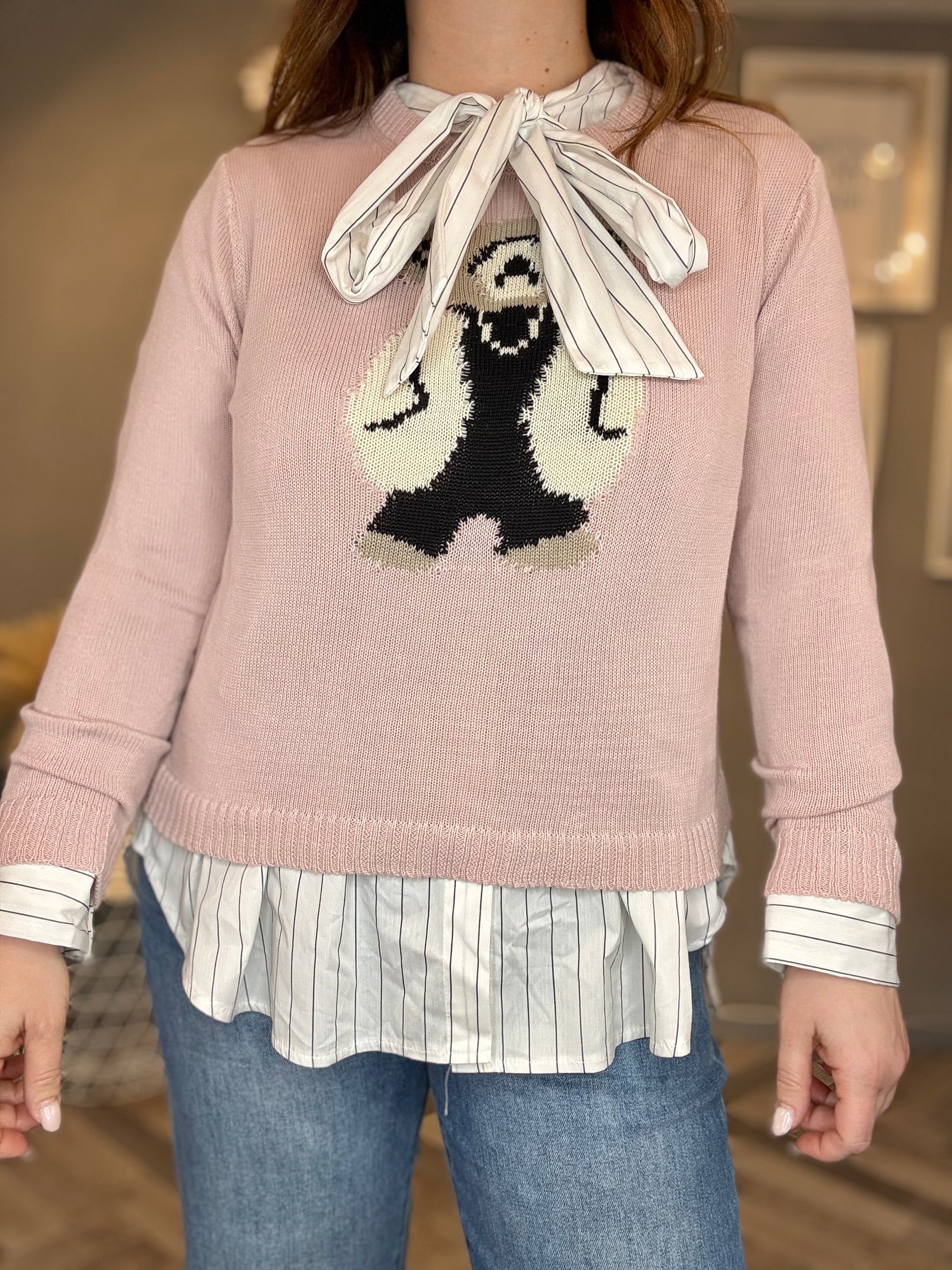 Maglioncino rosa cipria con orsetto burro