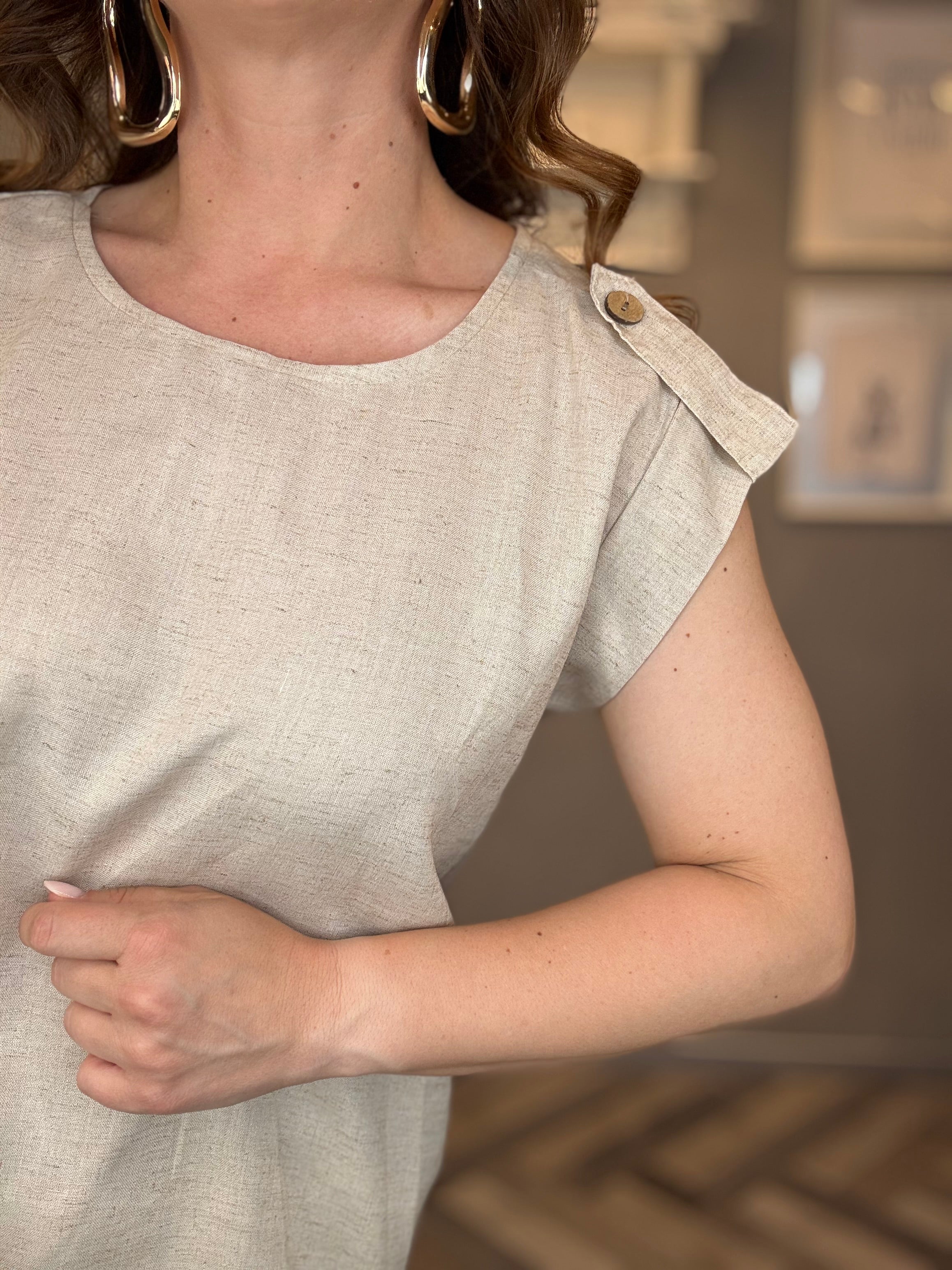 Blusa in misto lino beige