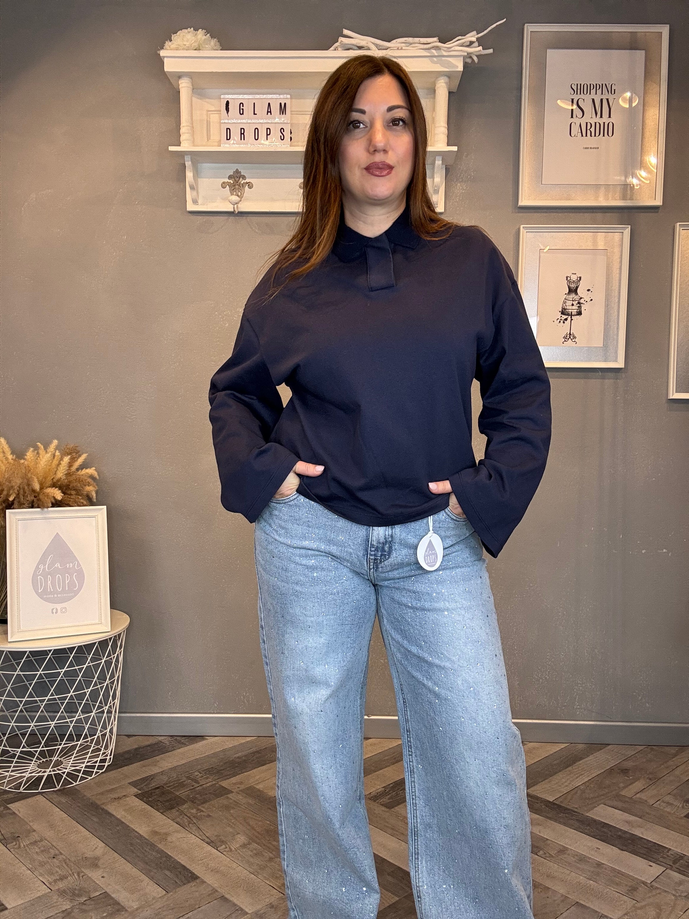 Jeans wide leg con strass